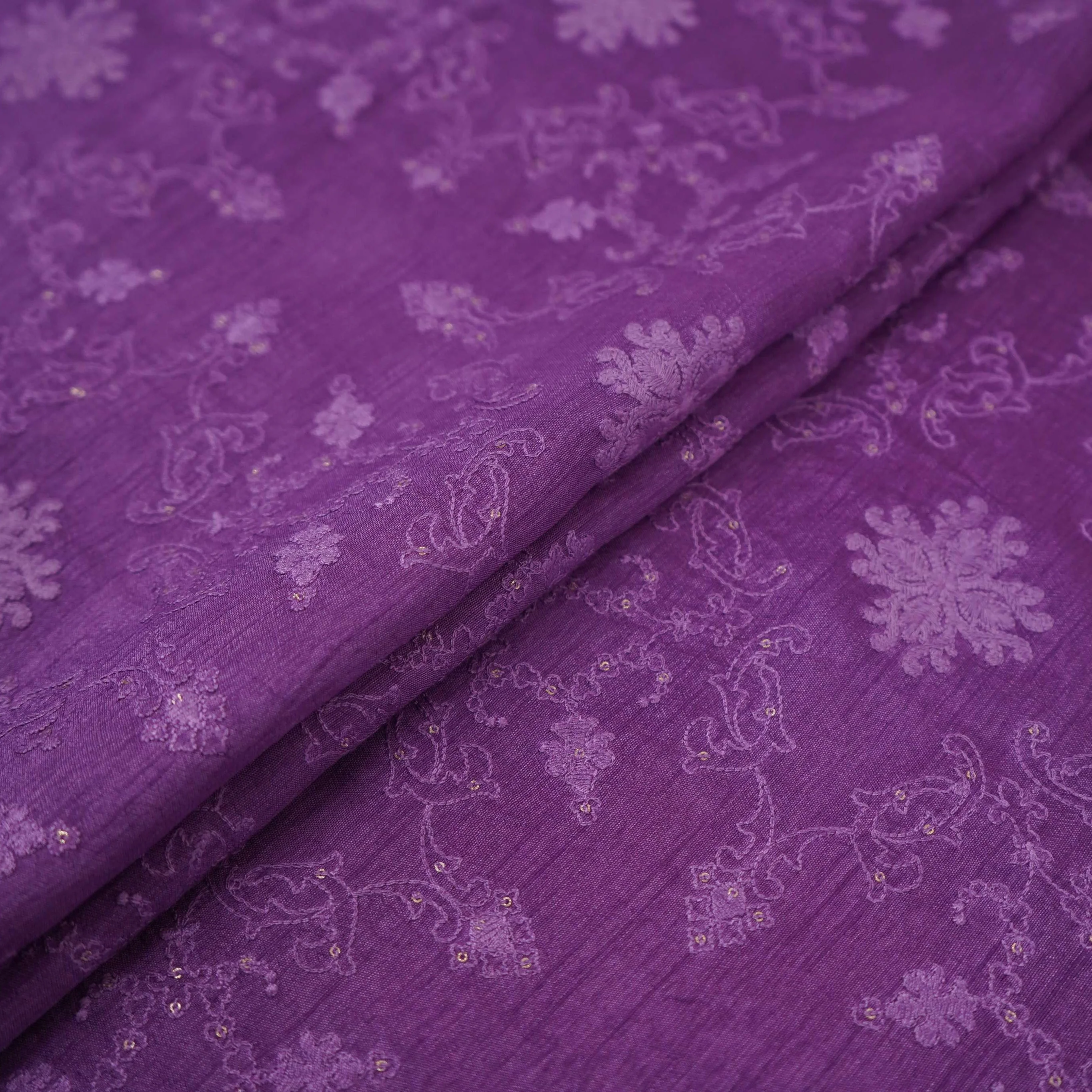 Lilac floral Jaal embroidery Raw Silk Fabric VFS-31668 - Image 5