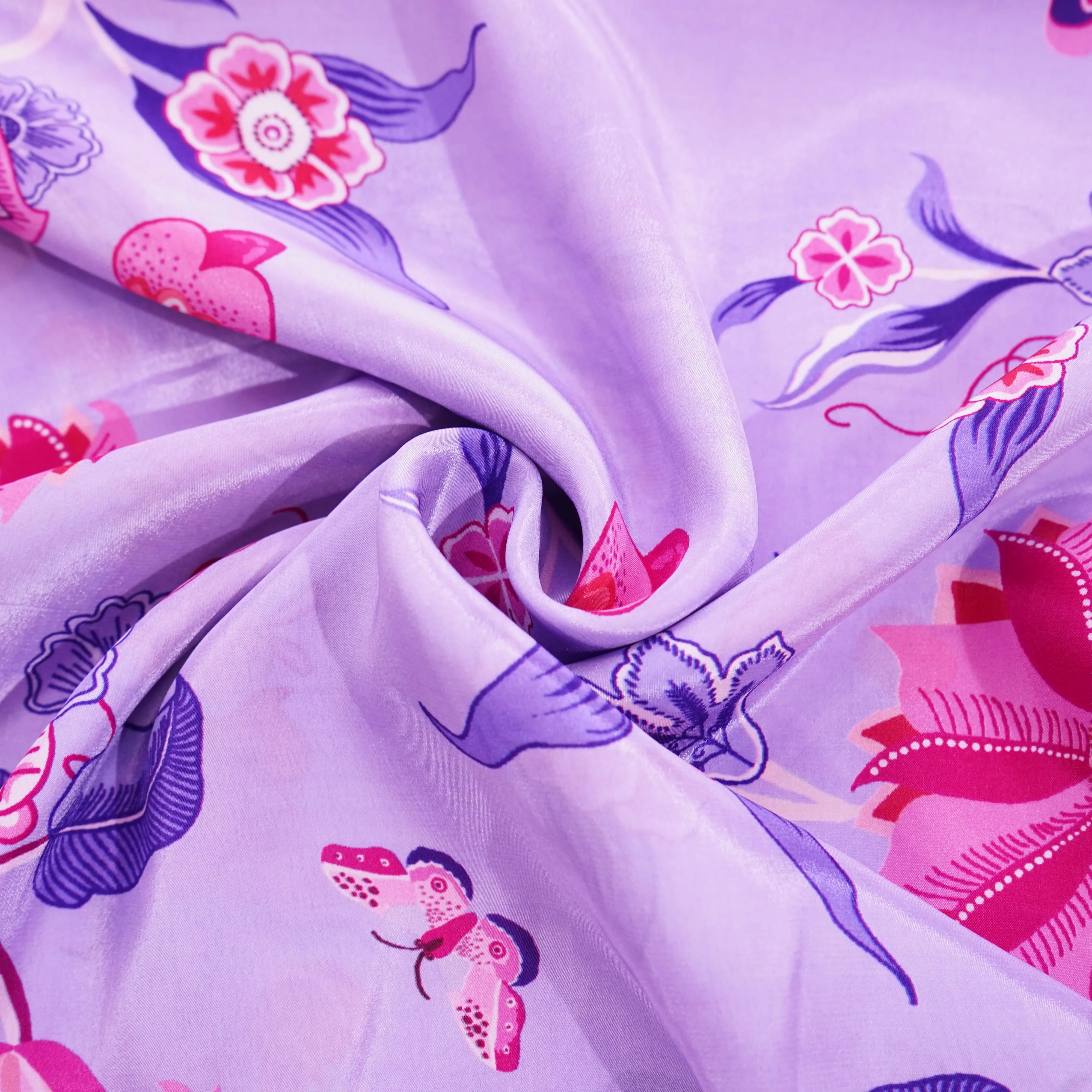 Lilac Floral Print Crepe Fabric 18142
