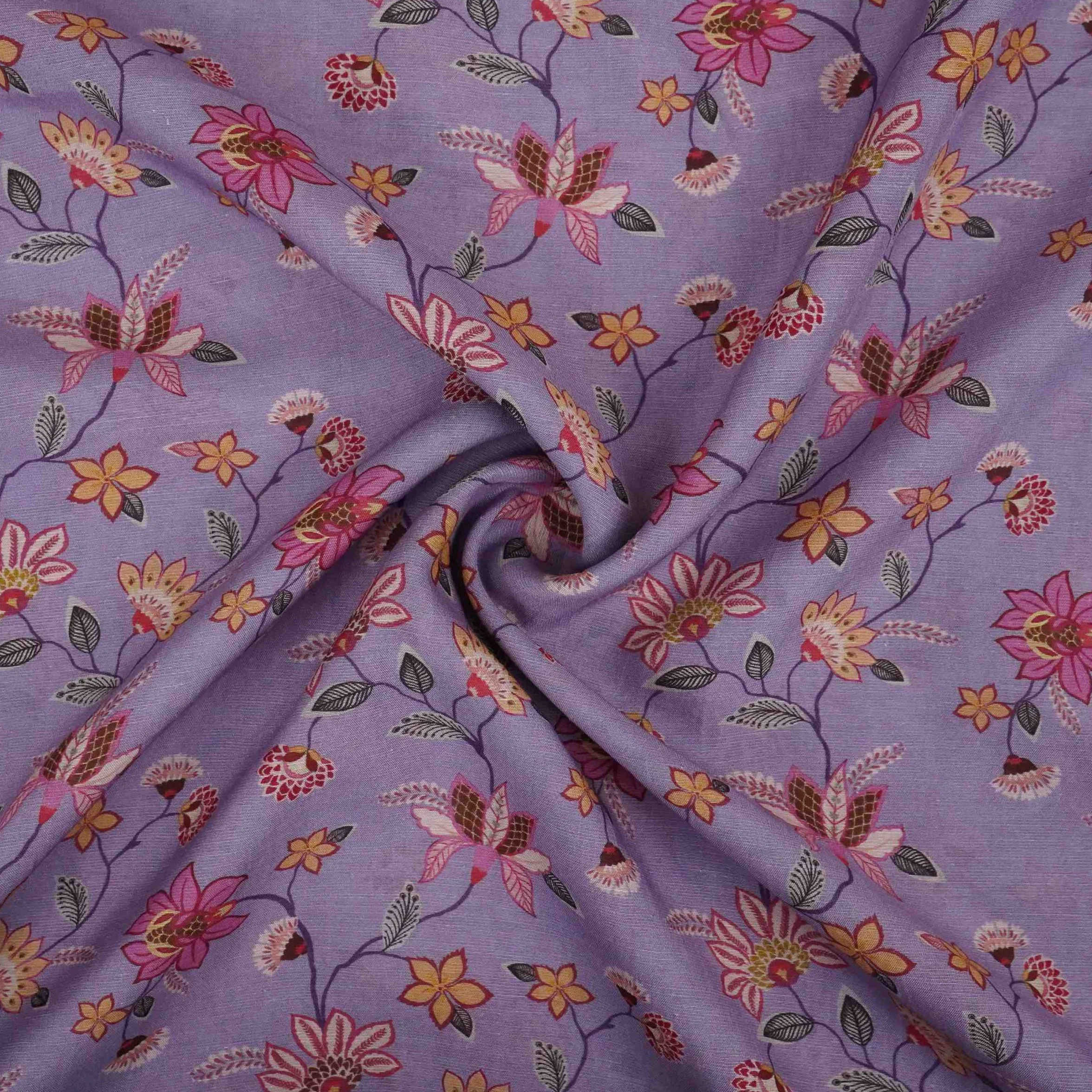 Lilac floral print Pure Linen Fabric GTS-31336 - Image 3