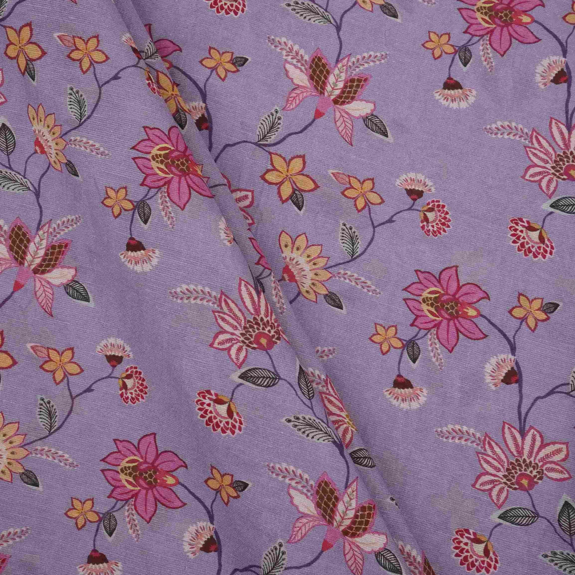 Lilac floral print Pure Linen Fabric GTS-31336 - Image 4