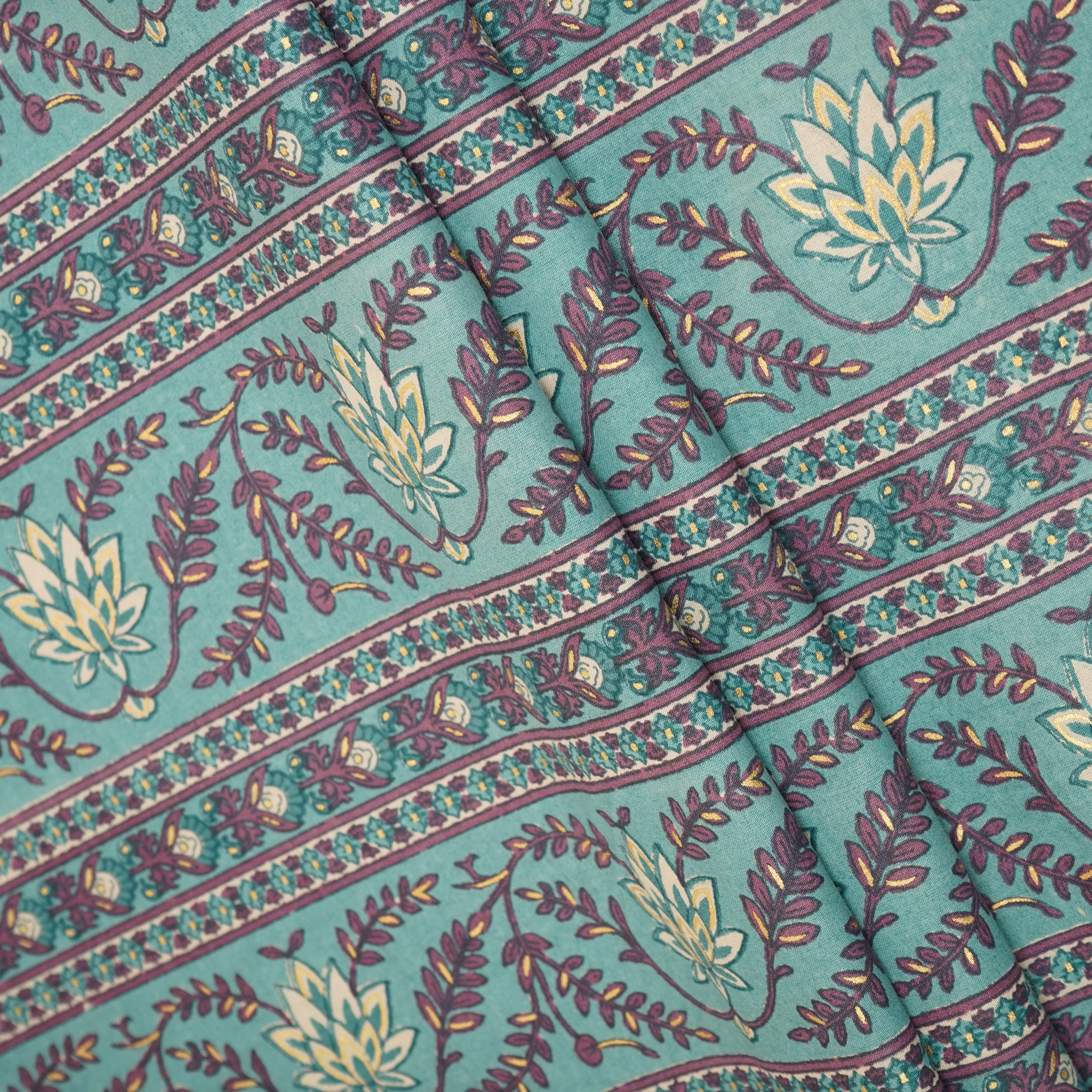 Lilac Floral Stripes Foil Print Cotton Fabric PB-29707 - Image 4