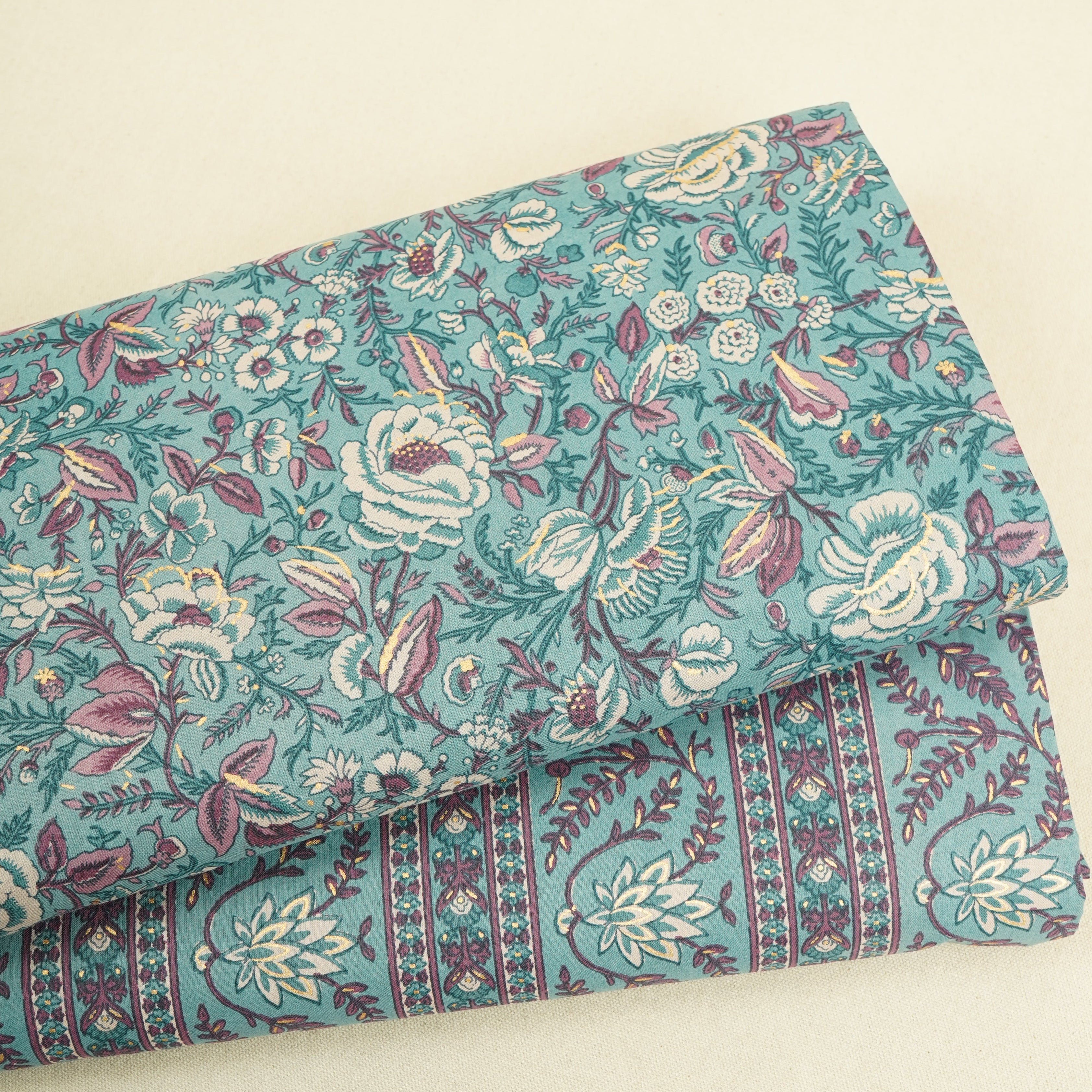 Lilac Floral Stripes Foil Print Cotton Fabric PB-29707 - Image 5