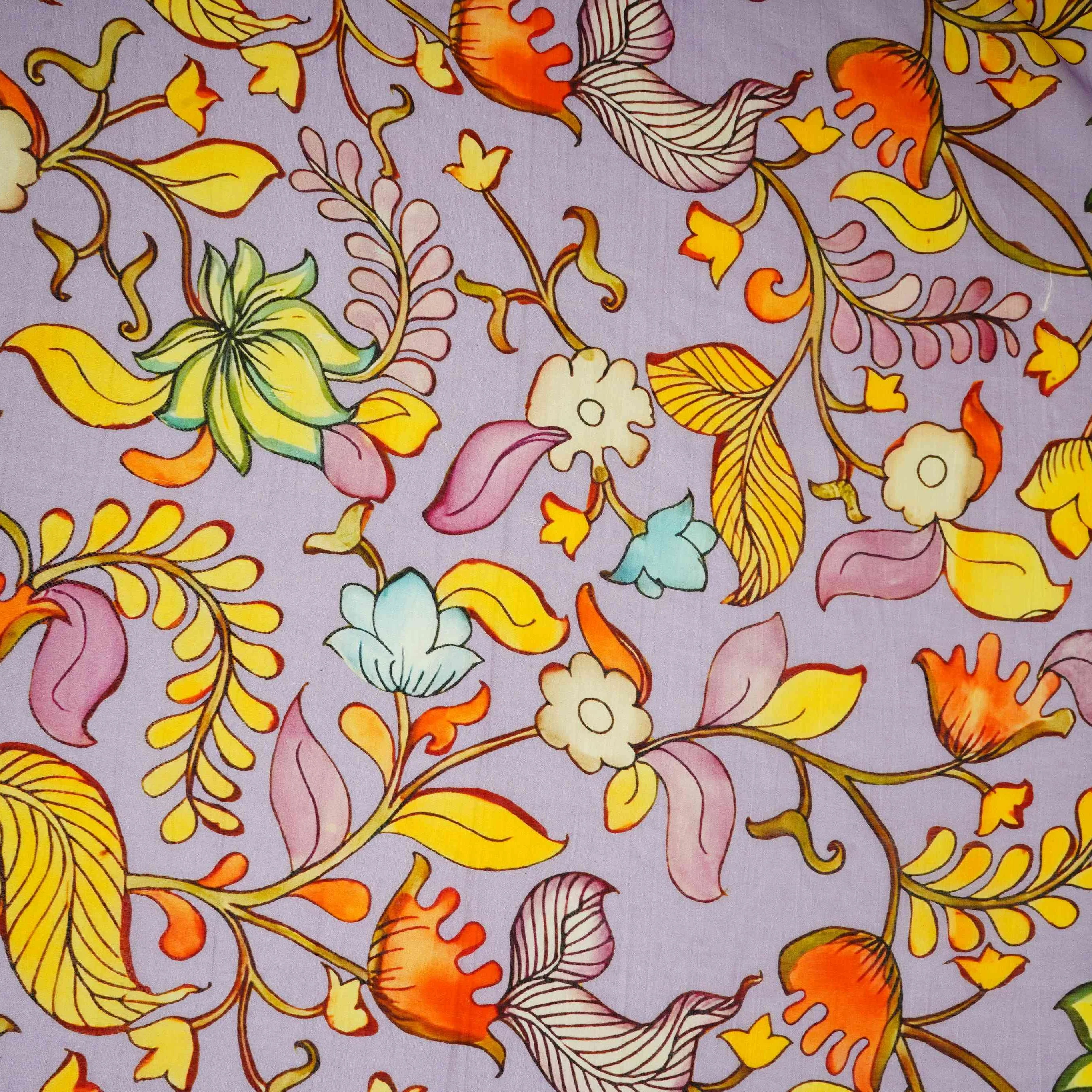 Lilac Kalamkari Print Pure 70gm Chanderi Fabric VF-30892 - Image 2