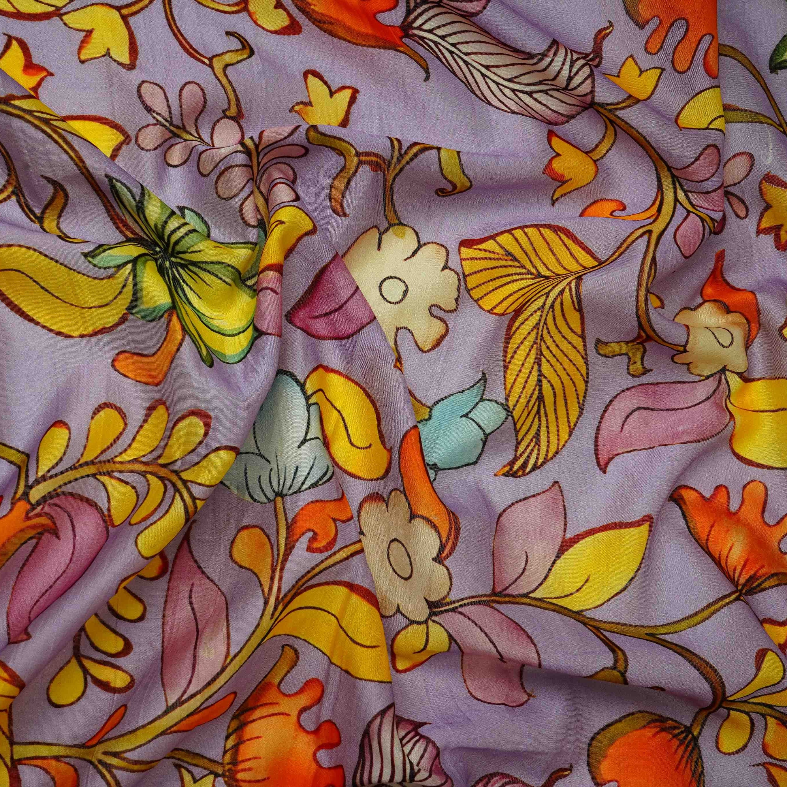 Lilac Kalamkari Print Pure 70gm Chanderi Fabric VF-30892 - Image 3