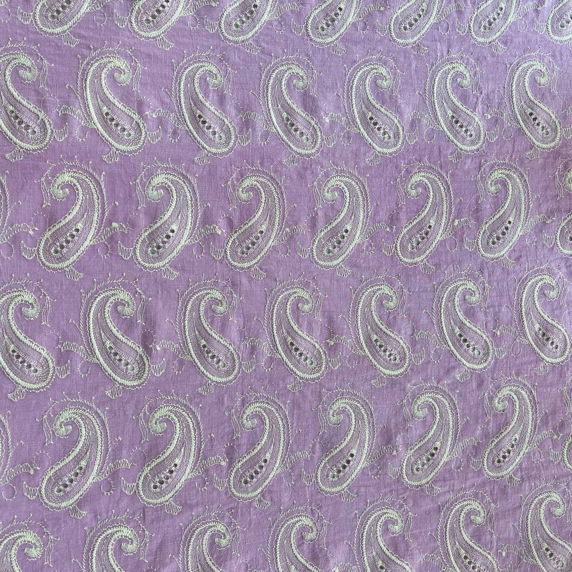 Lilac Paisley Schiffli Embroidery Cotton Linen Fabric DVT-23810 - Image 3