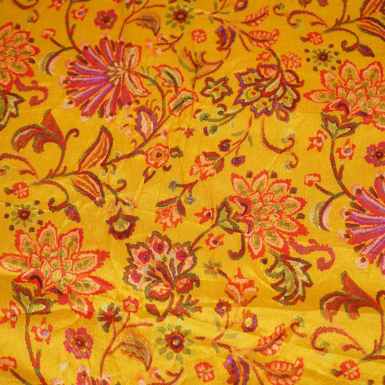 Lime Green Floral Print Chinon Fabric NF-27576 - Image 4
