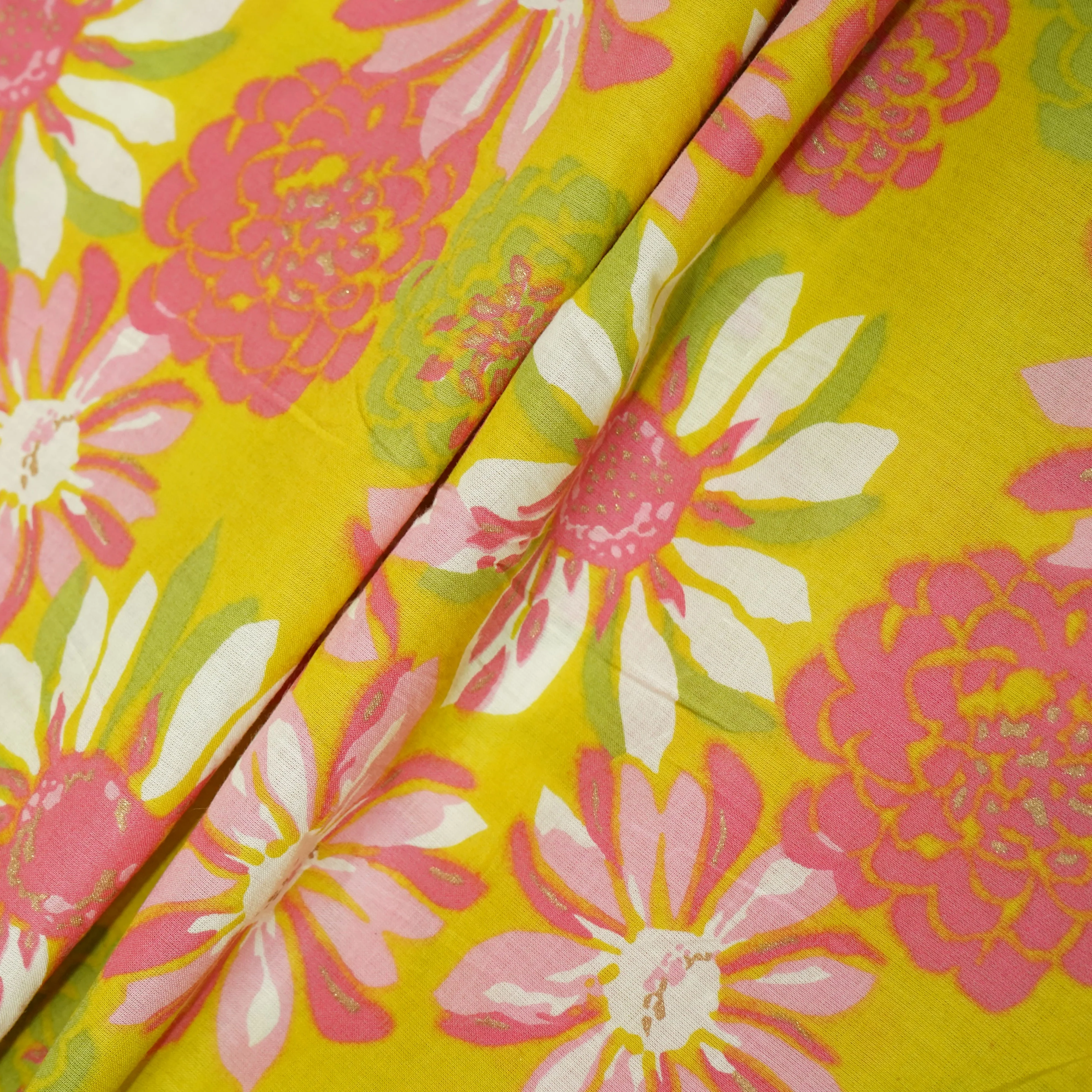 Lime Green Floral Print Cotton Fabric 23452 - Image 3