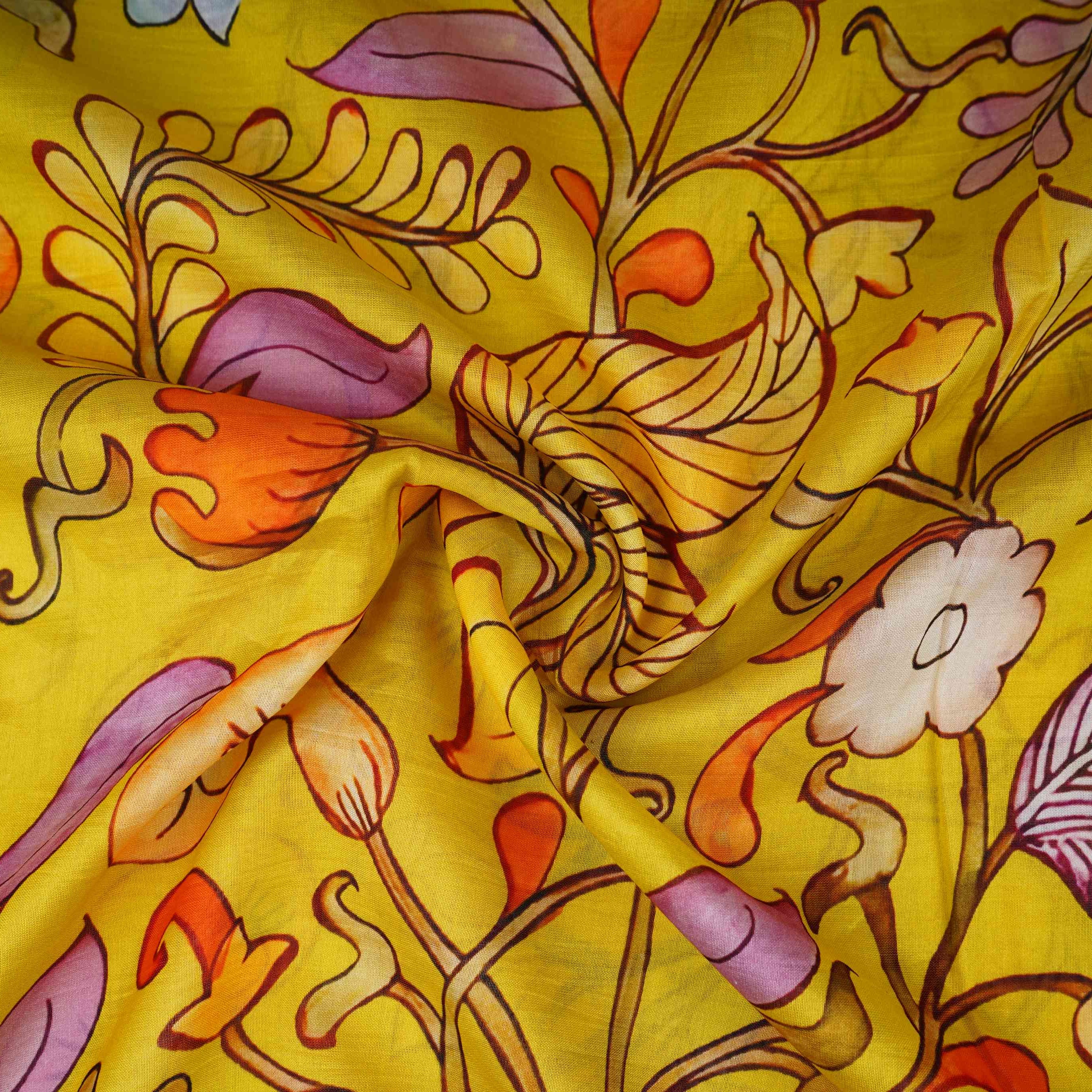 Lime Green Kalamkari Print Pure 70gm Chanderi Fabric VF-30894 - Image 4