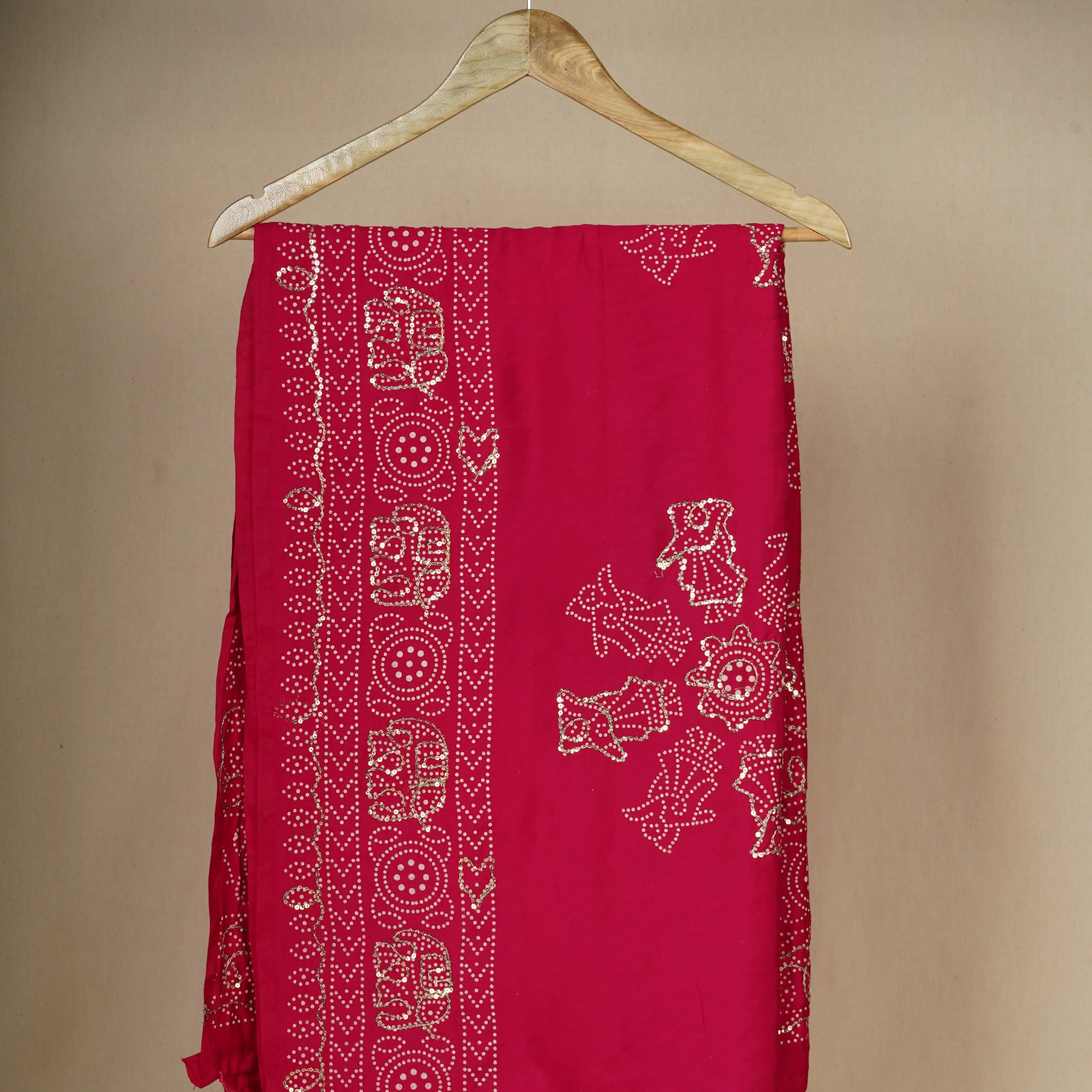 Magenta Buta Work with sequin embroidery Cotton Silk Dupatta - Image 2