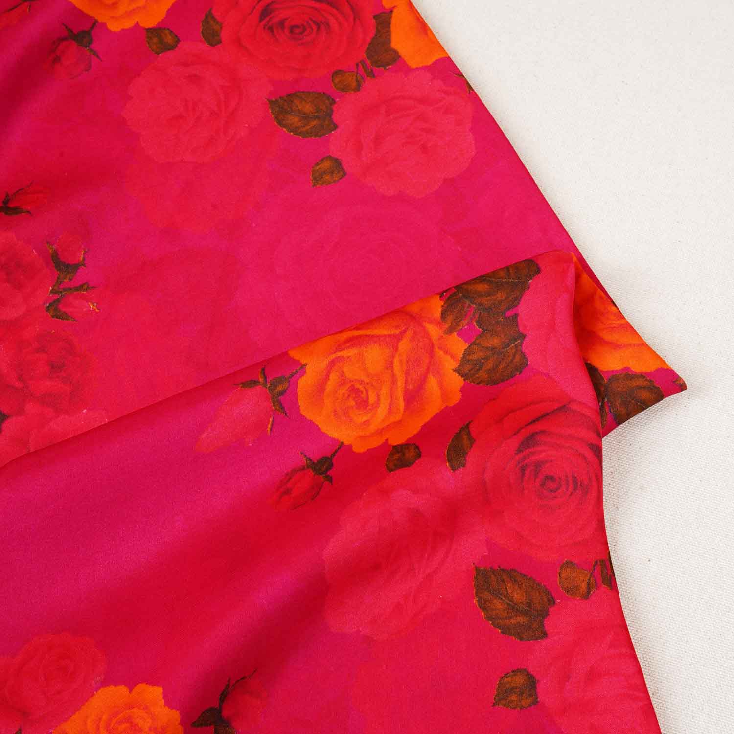 Magenta Floral Print Modal Satin Fabric MT-27988 - Image 2