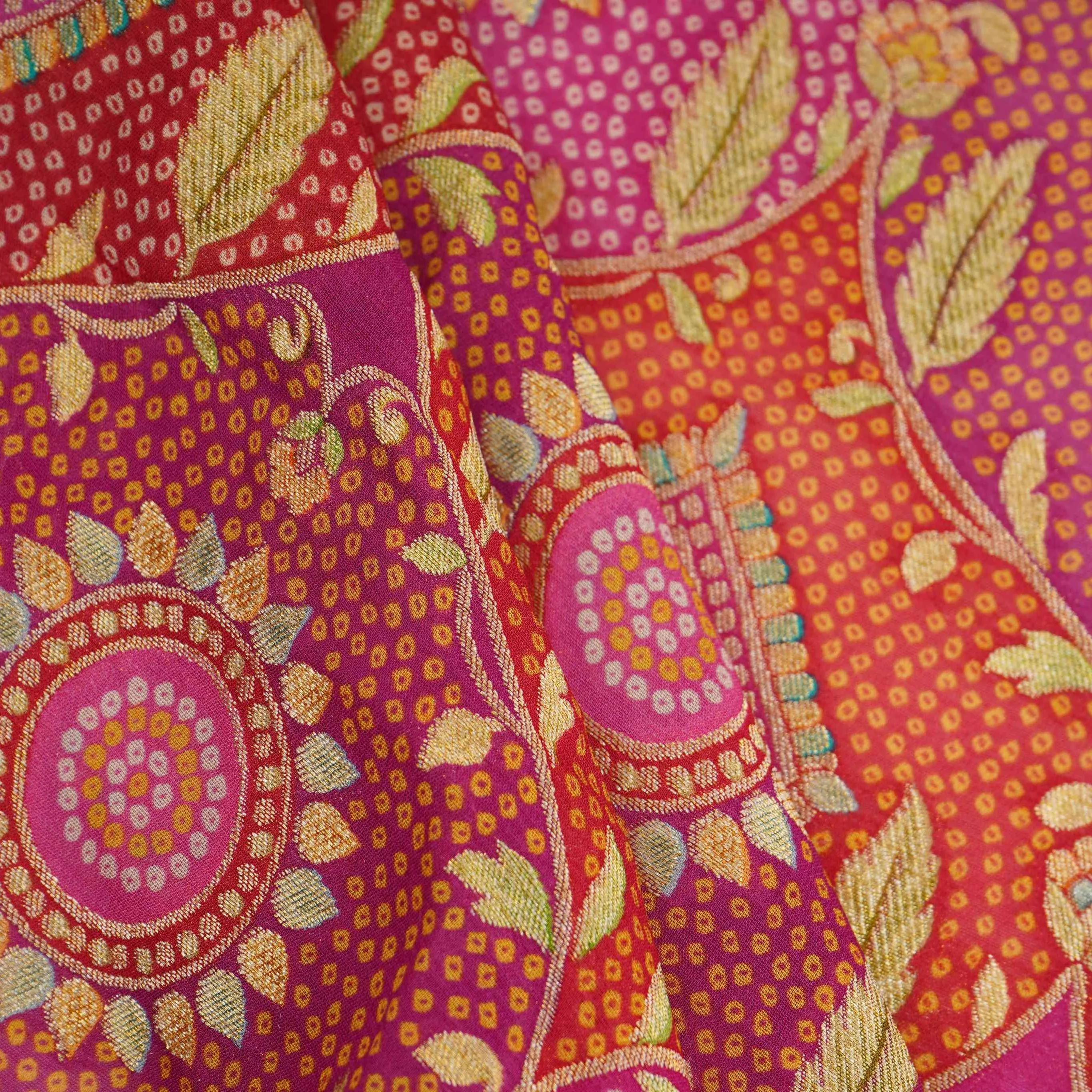 Magenta Pink Bandhani floral Georgette Jaal Fabric MTI-31548 - Image 4