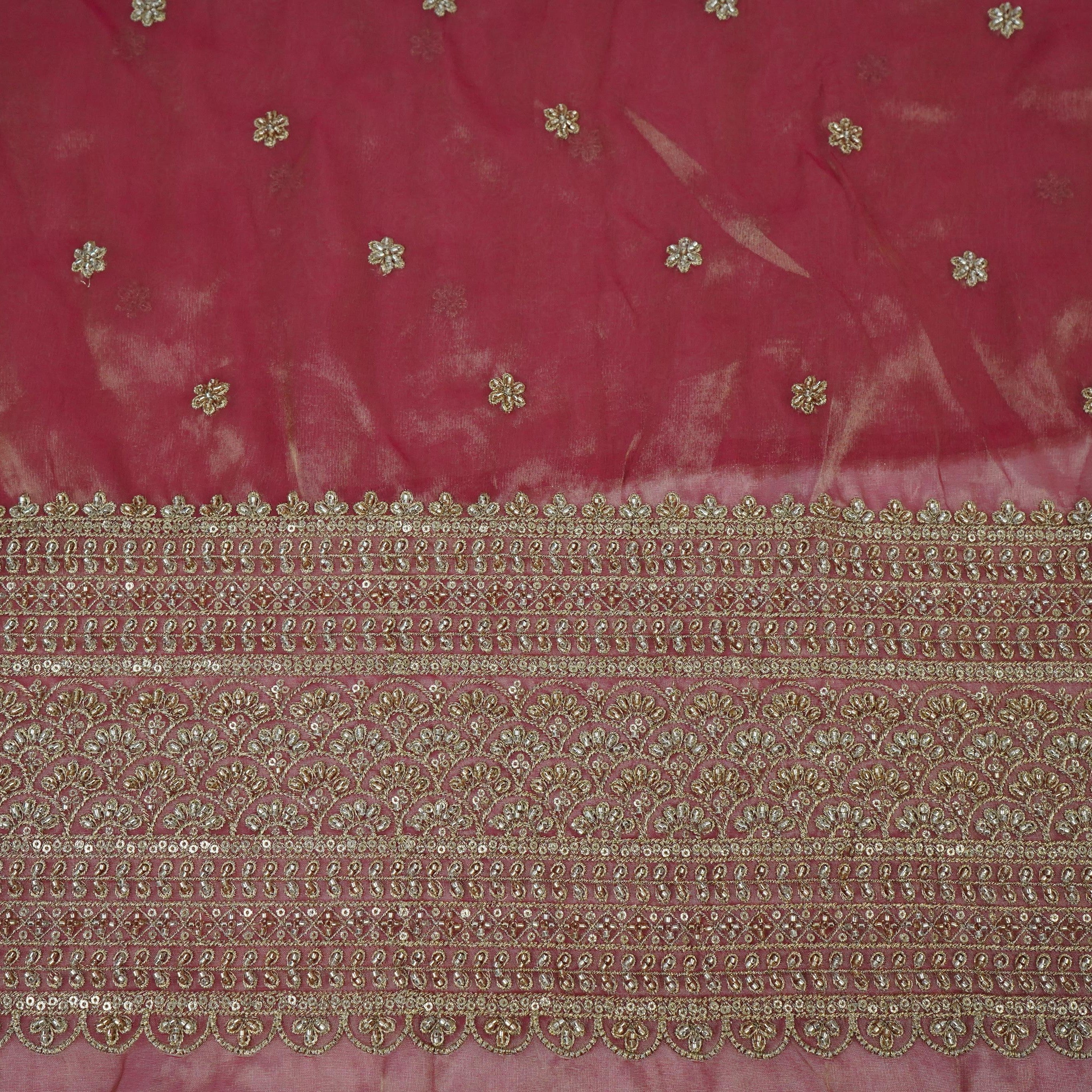Magenta Pink Border cutdana embroidery Kanjivaram Silk Fabric TF-32081 - Image 2