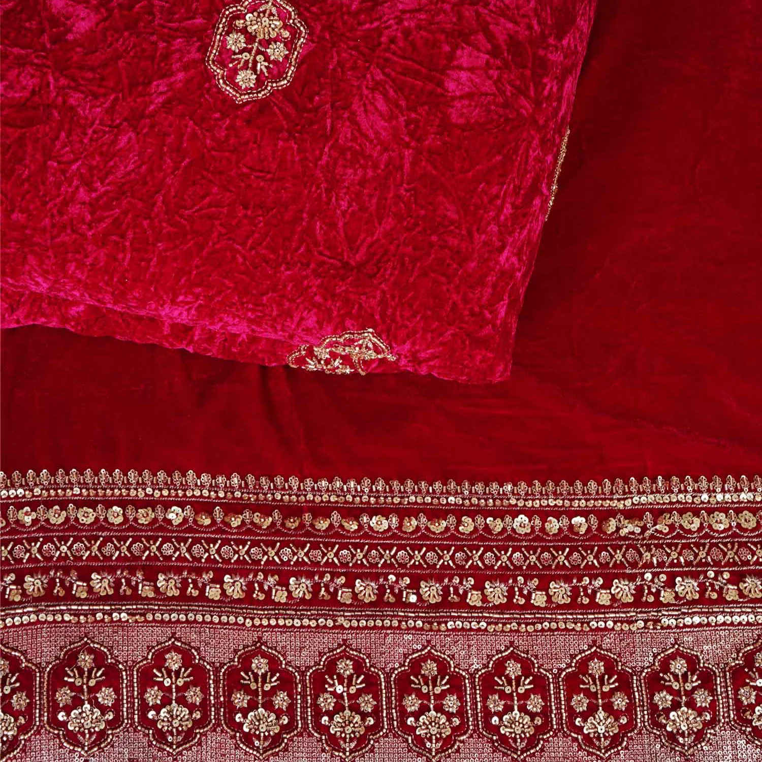Magenta Pink Border Work Cutdana Micro Velvet 9000 Fabric SC-28297 - Image 5