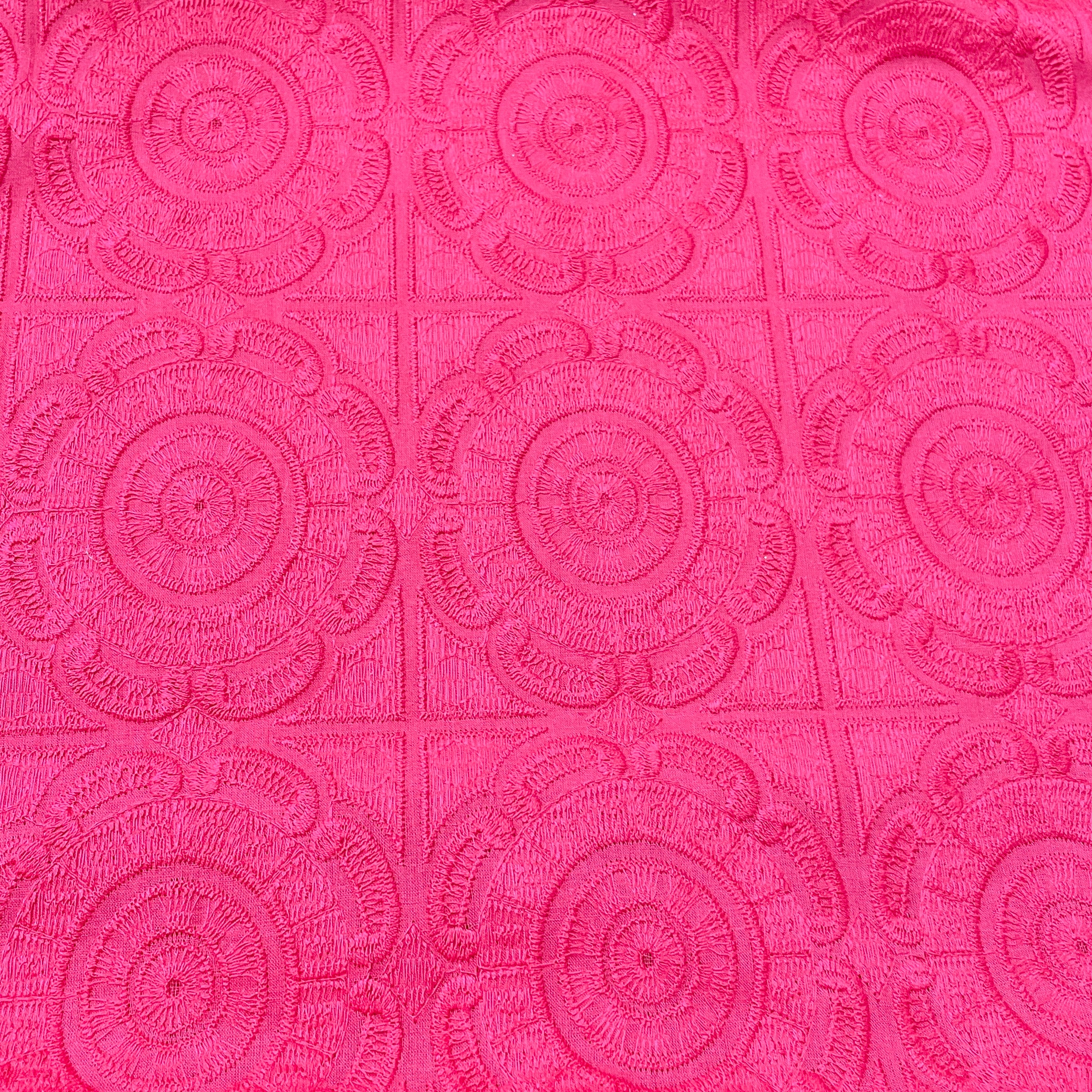 Magenta Pink Embroidery Cotton Fabric - Image 2