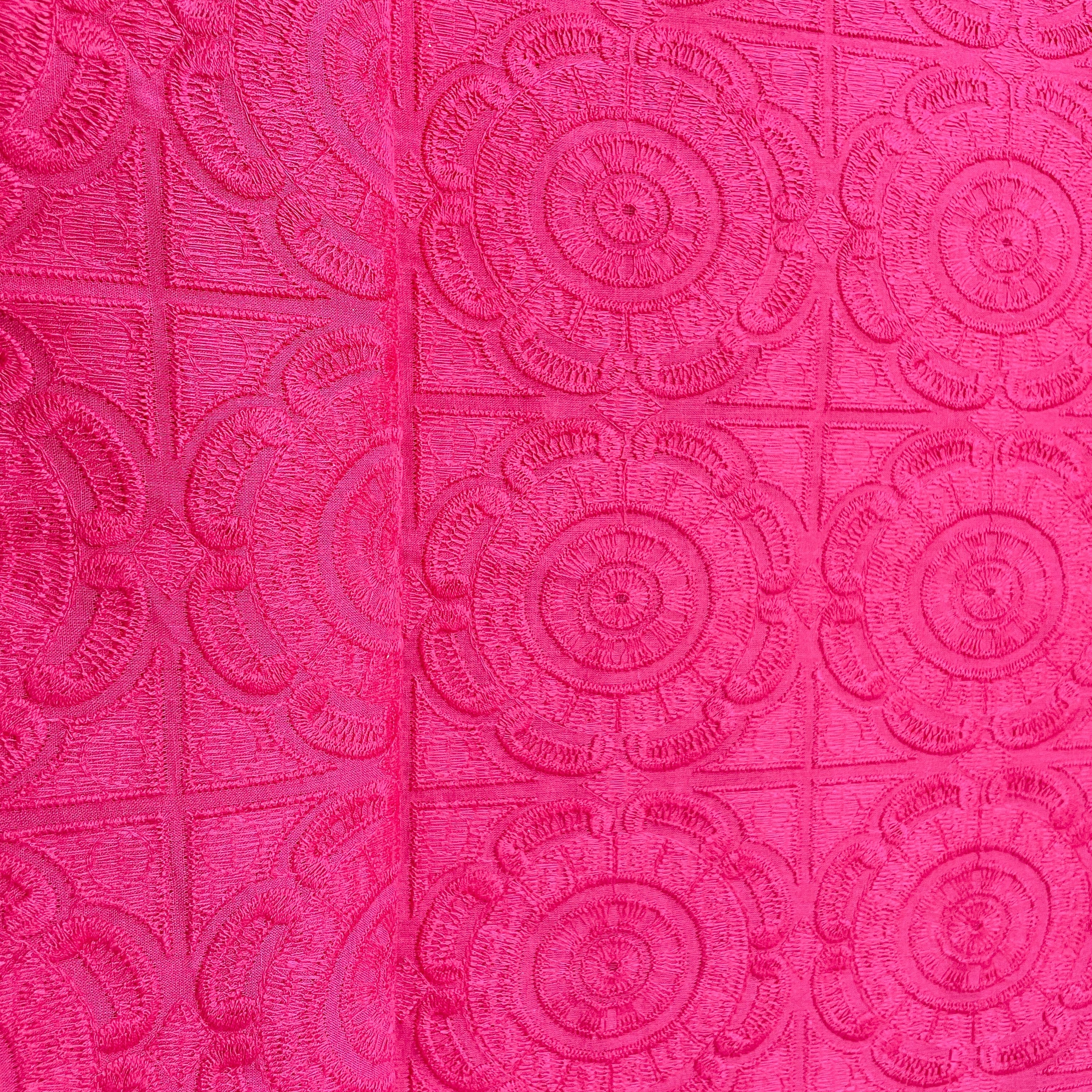 Magenta Pink Embroidery Cotton Fabric - Image 3