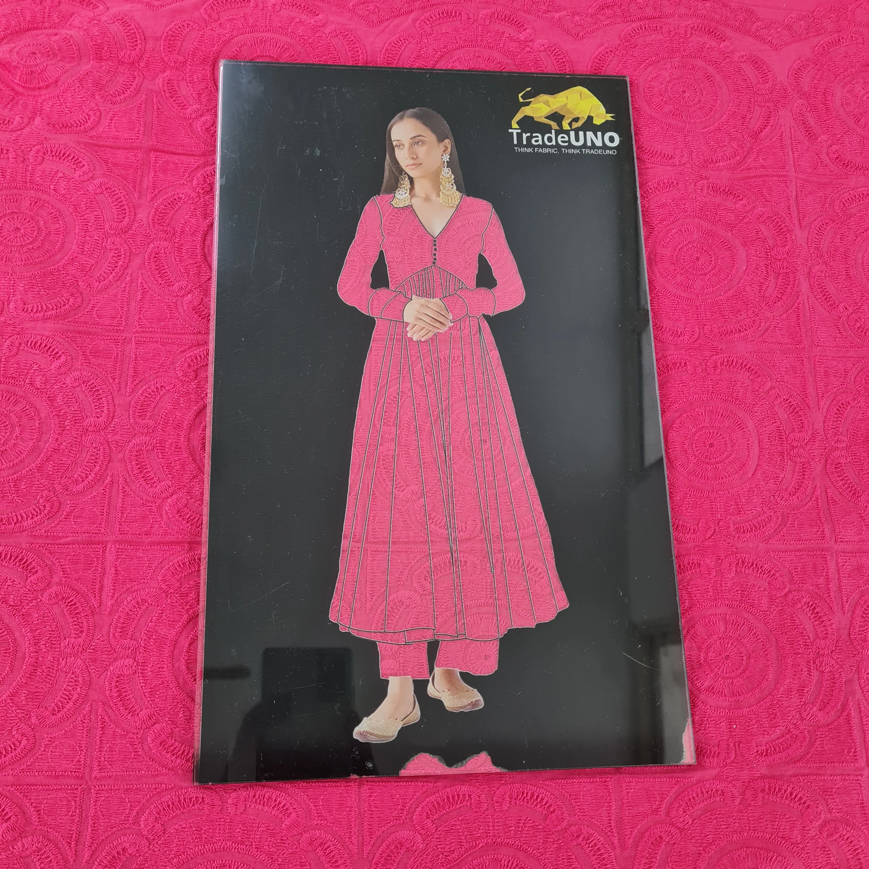 Magenta Pink Embroidery Cotton Fabric - Image 4