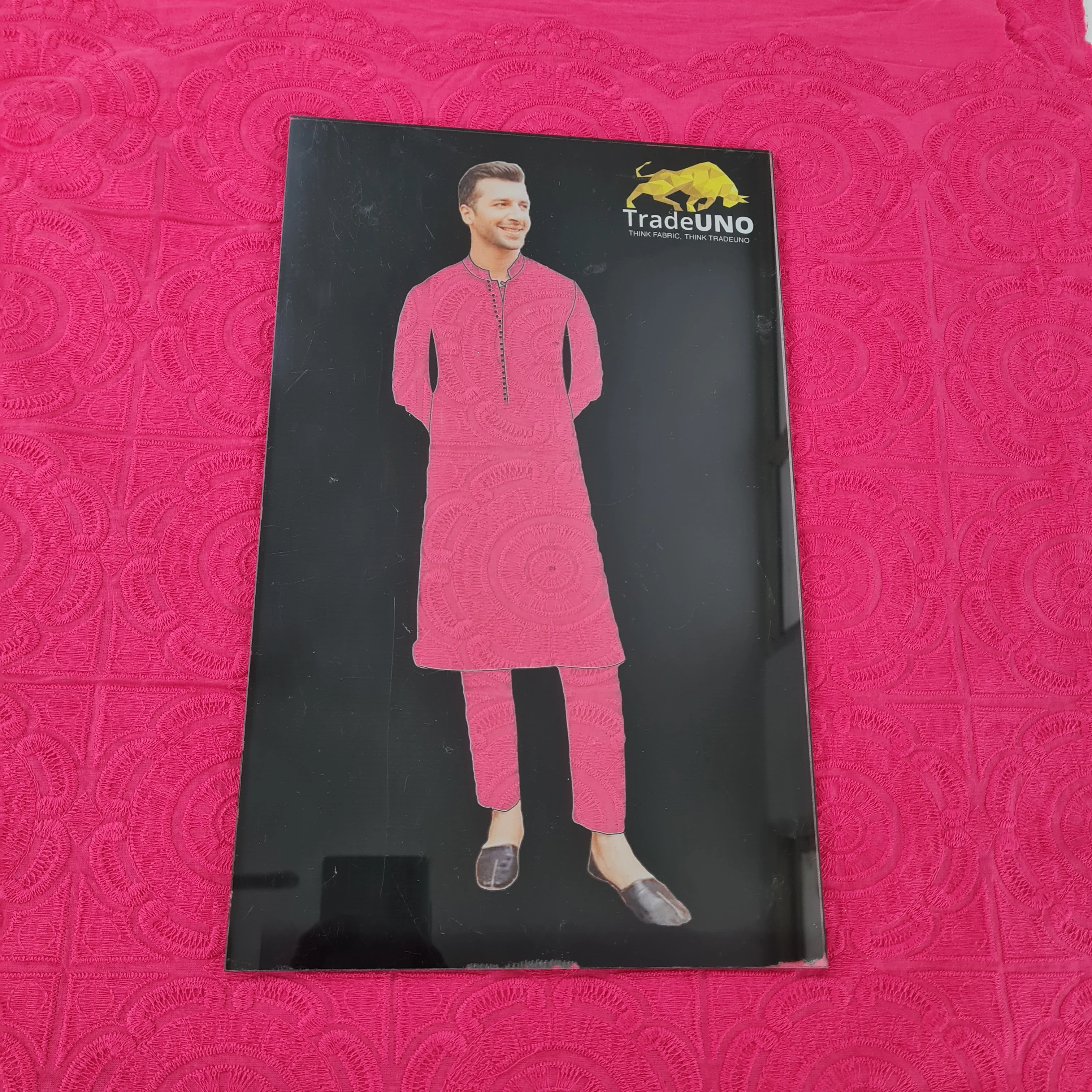 Magenta Pink Embroidery Cotton Fabric - Image 5