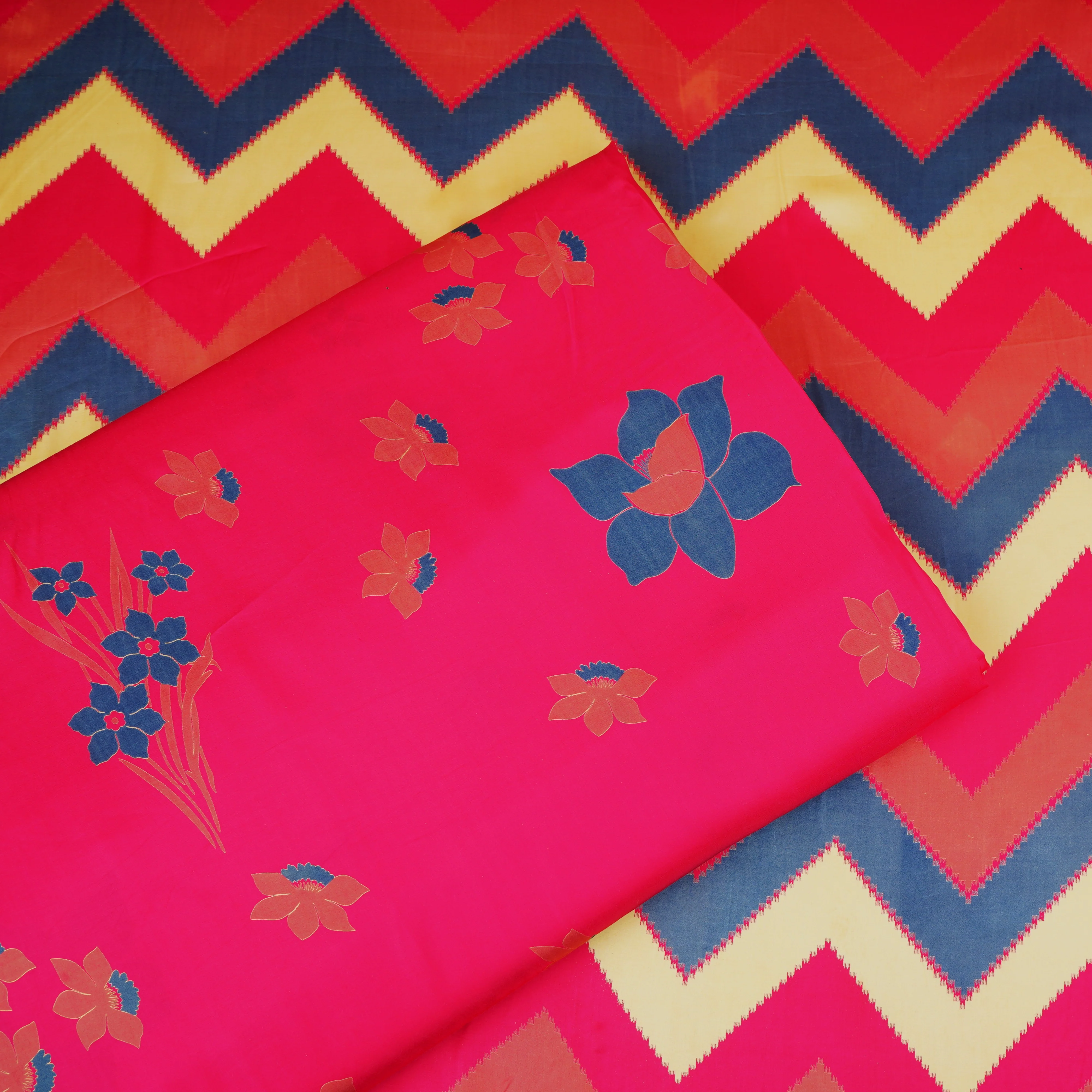 Magenta Pink Floral Print Modal Satin SN-29526 - Image 5