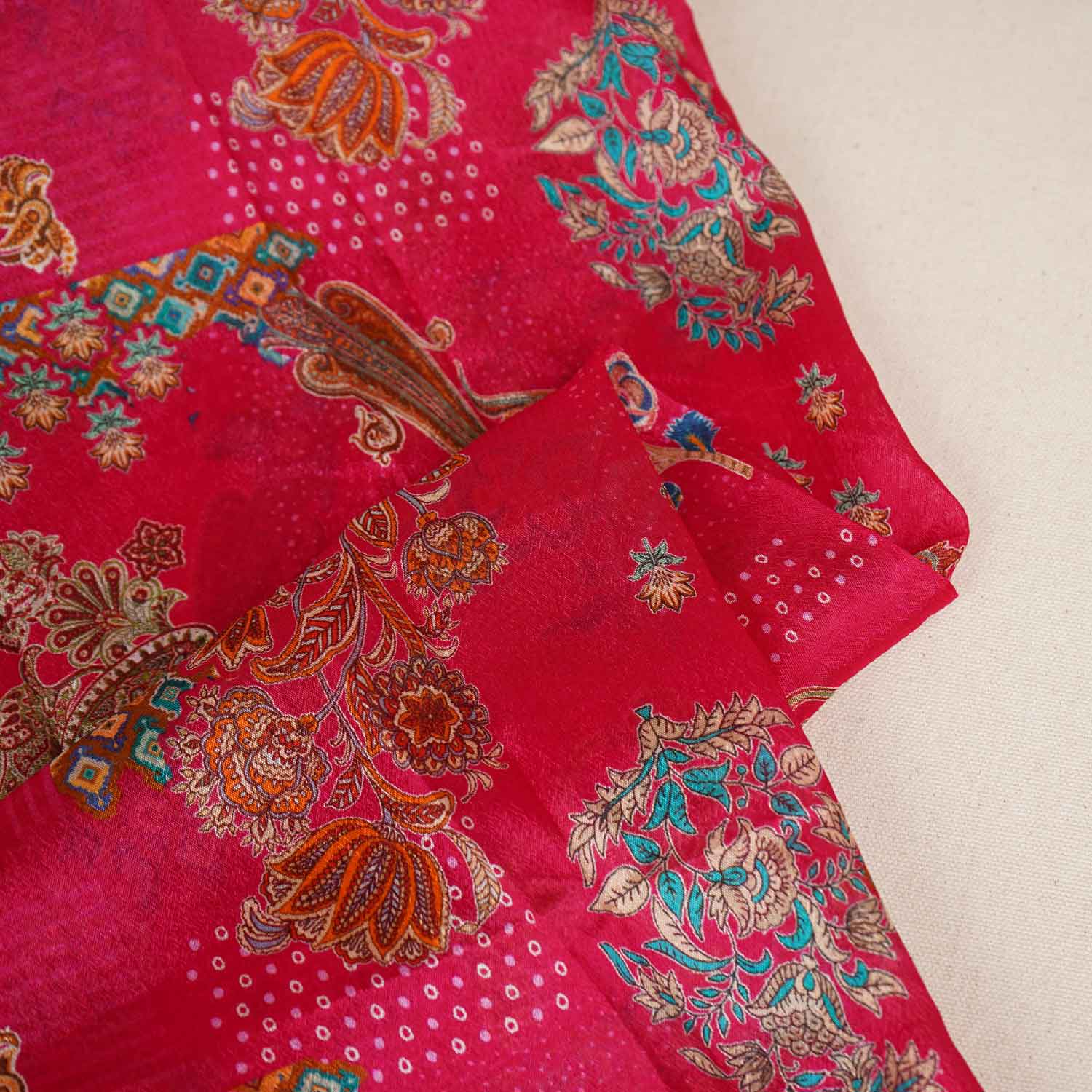 Magenta Pink Paisley Floral Print Chinon Fabric NF-27575 - Image 2