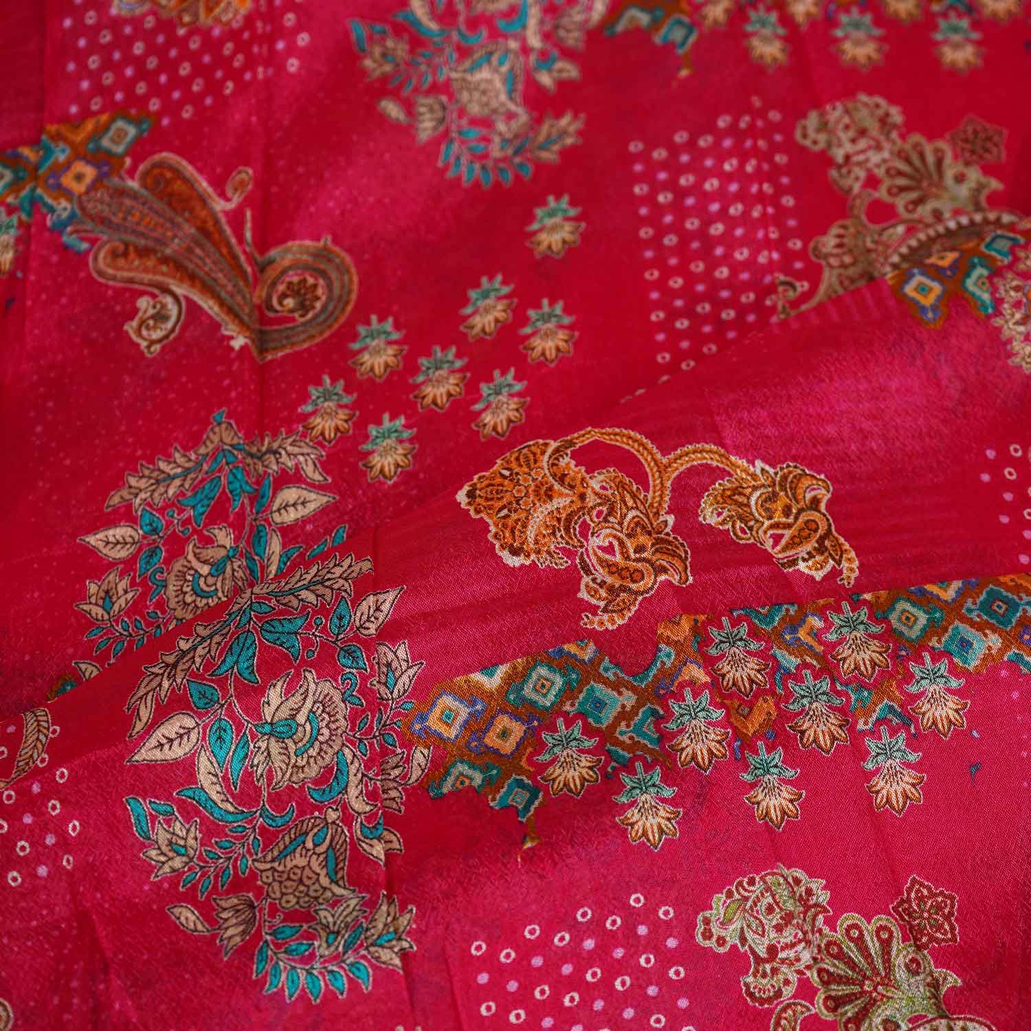 Magenta Pink Paisley Floral Print Chinon Fabric NF-27575 - Image 3