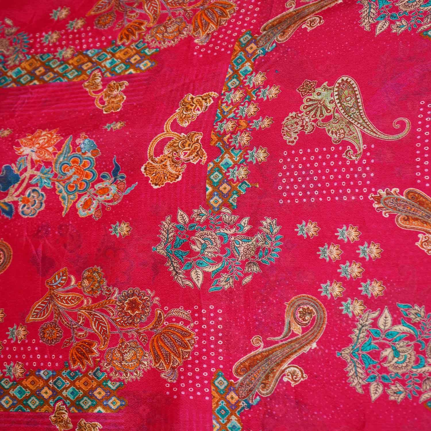Magenta Pink Paisley Floral Print Chinon Fabric NF-27575 - Image 4