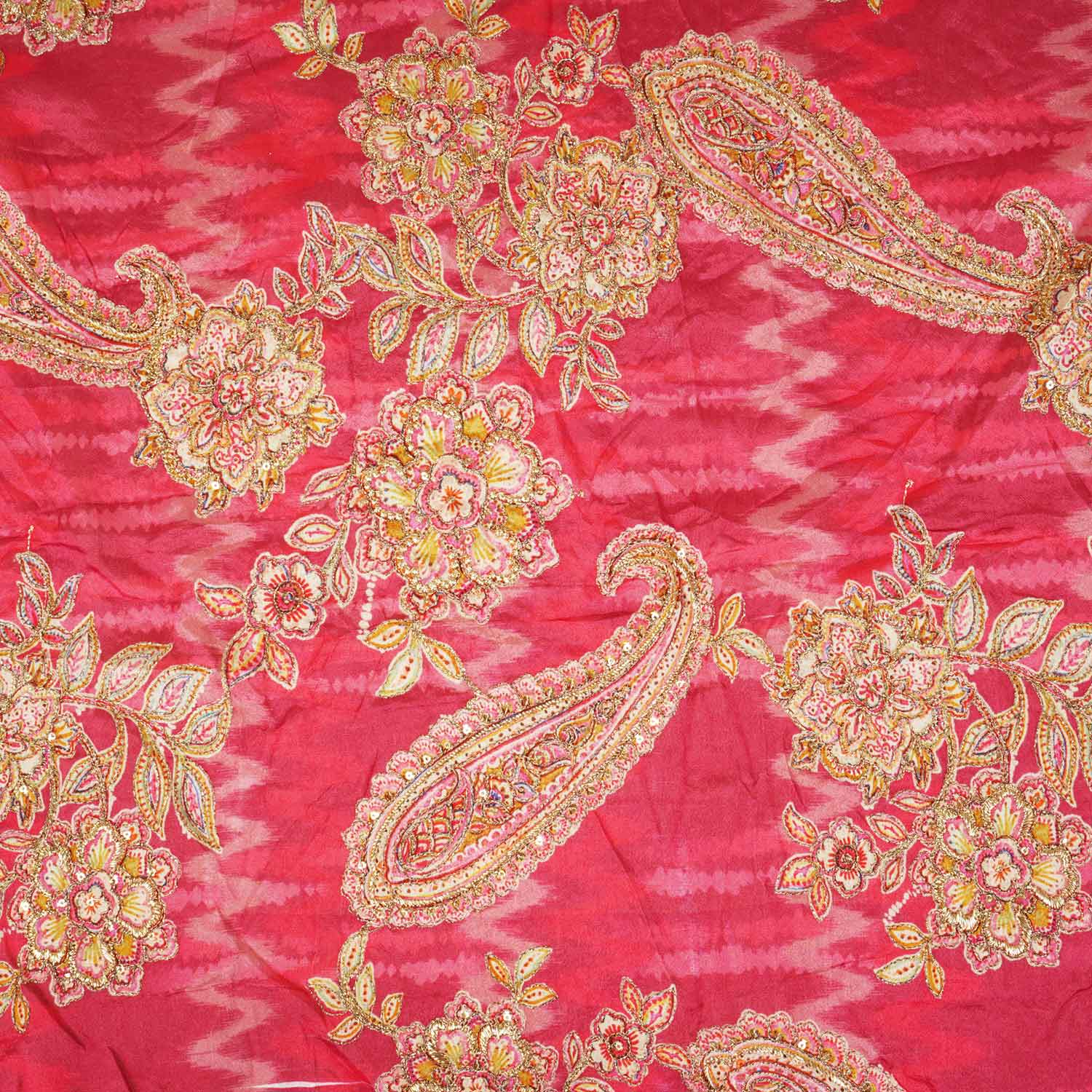 Magenta Pink Position Print Zari Embroidery Chinnon Fabric NF-28014 - Image 4