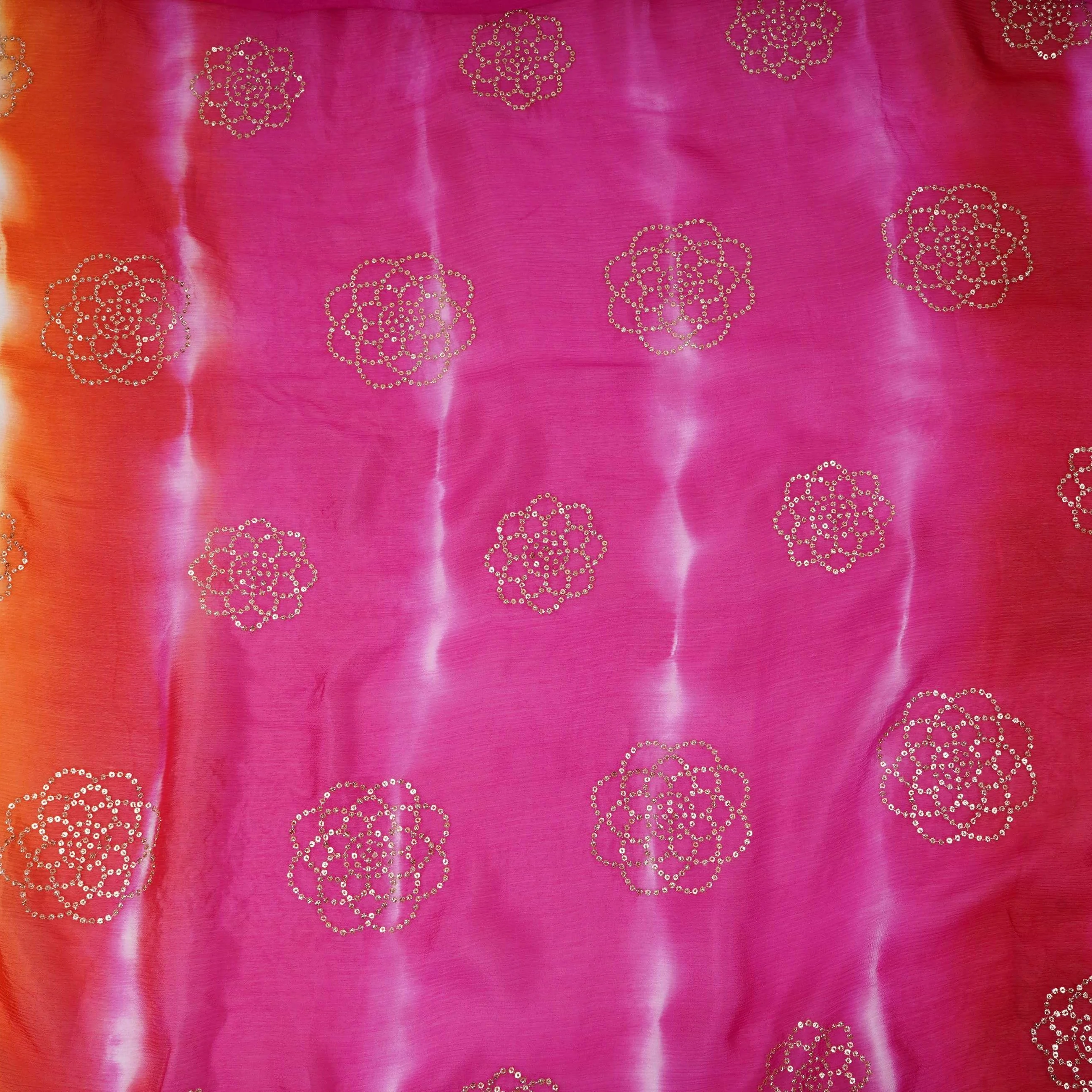 Magenta Pink Sequins embroidery Shibori Chinon Fabric VF-32276 - Image 2