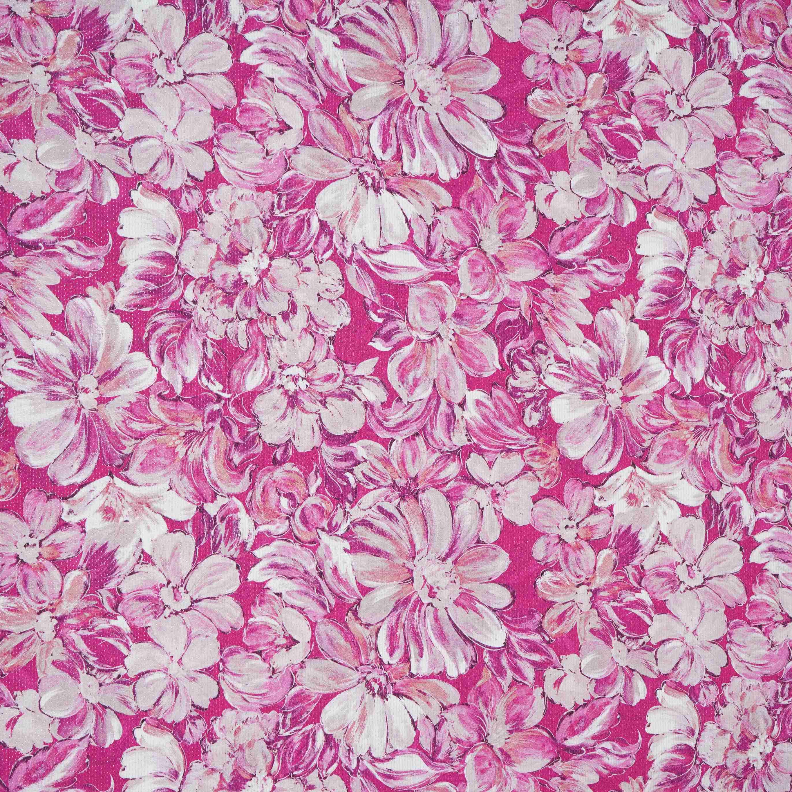 Magenta Pink Shimmer floral print 60s Cotton Fabric PI-31879 - Image 3