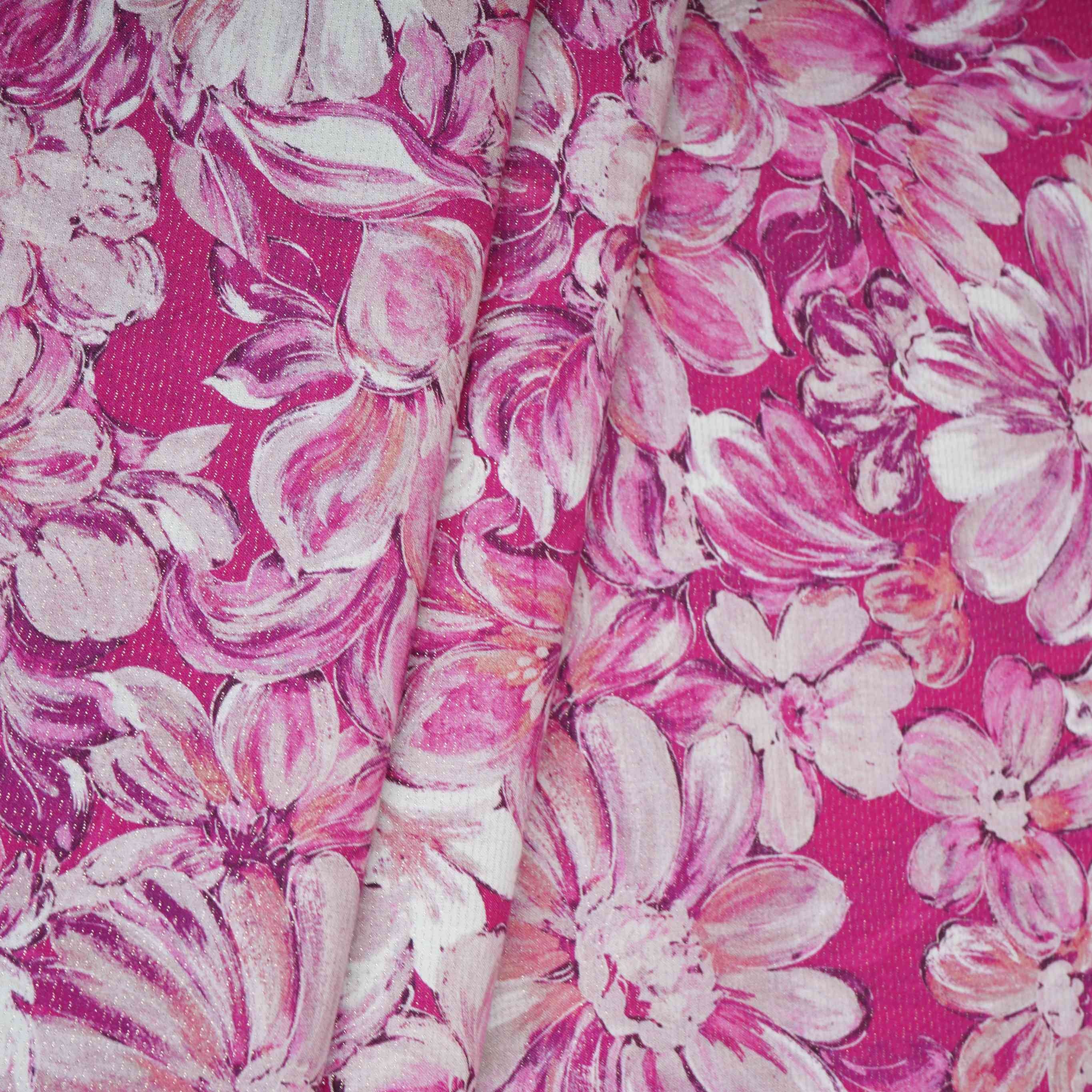 Magenta Pink Shimmer floral print 60s Cotton Fabric PI-31879 - Image 5
