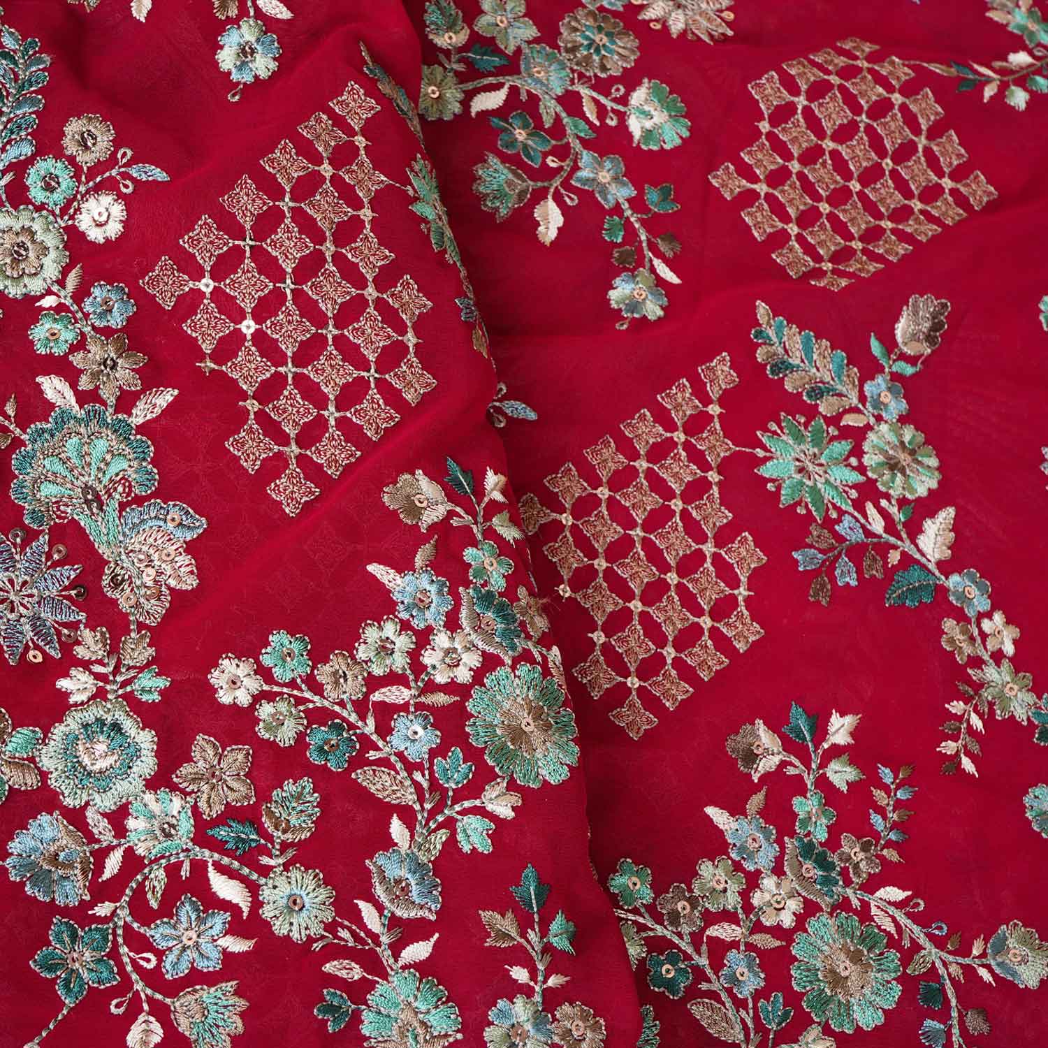 Magenta Parsi Gara Embroidery Georgette Fabric DR-28031 - Image 4