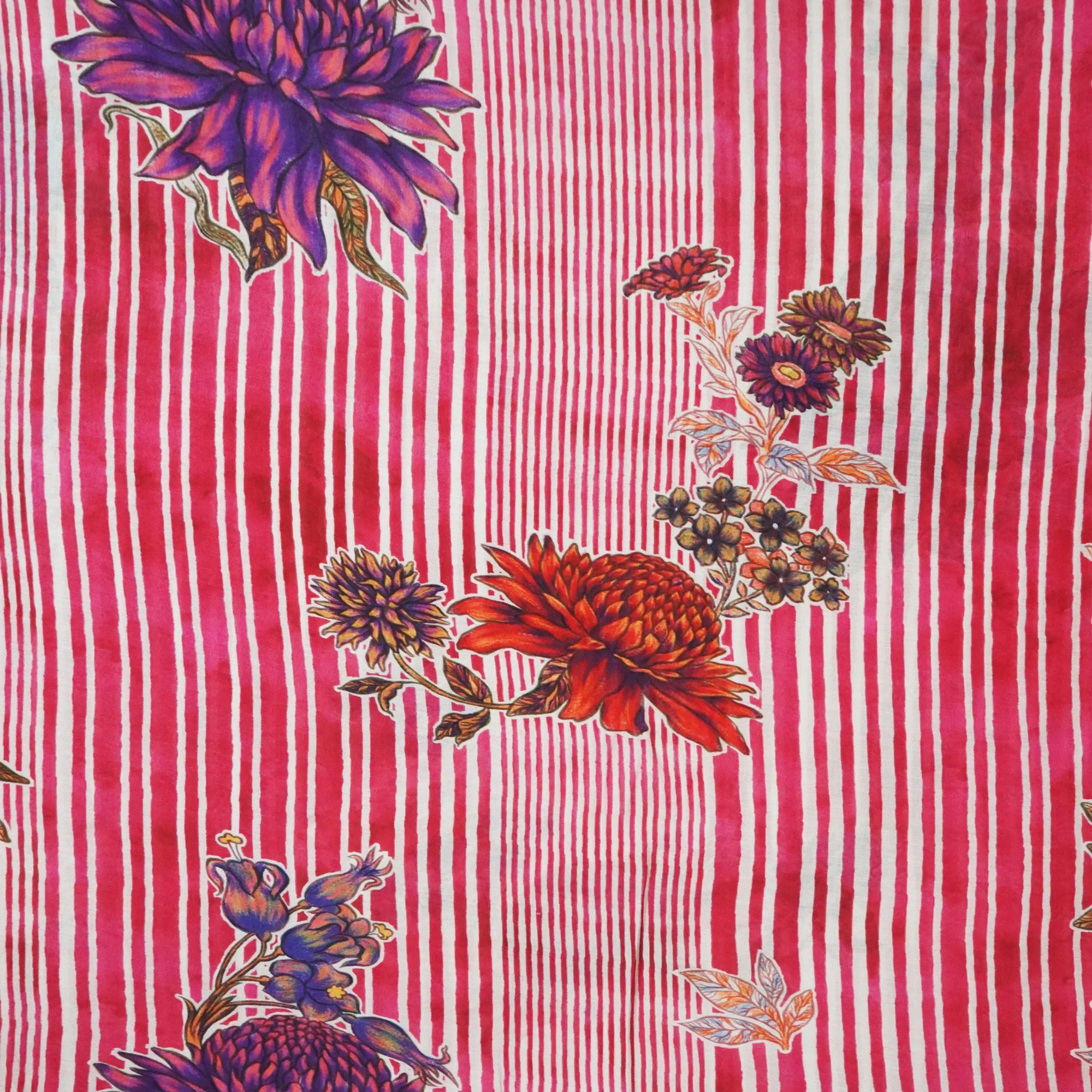 Magenta & White Floral Print Muslin Fabric GT-24666 - Image 4