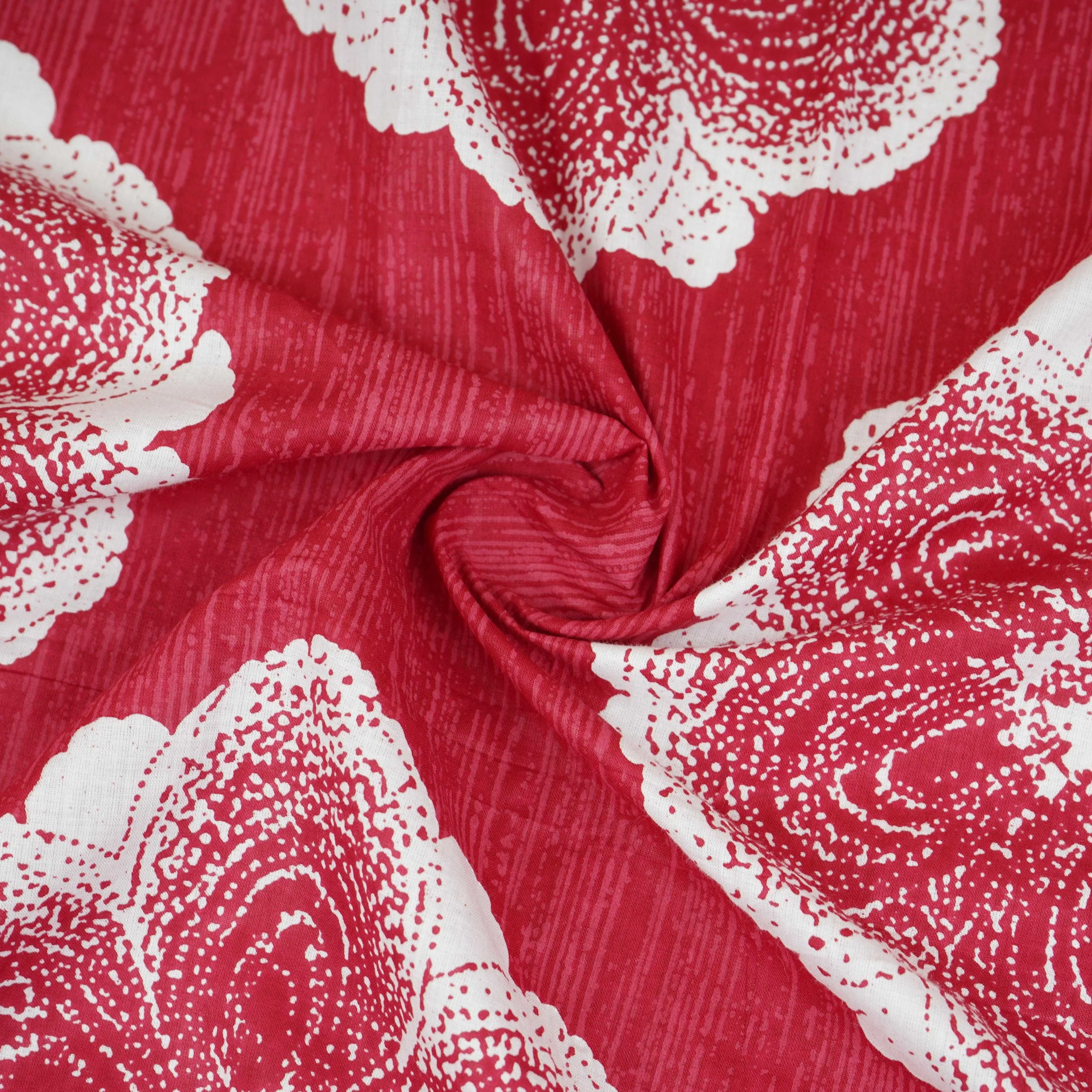 Maroon & White Floral Applique Print Cotton Fabric OG-30416 - Image 4