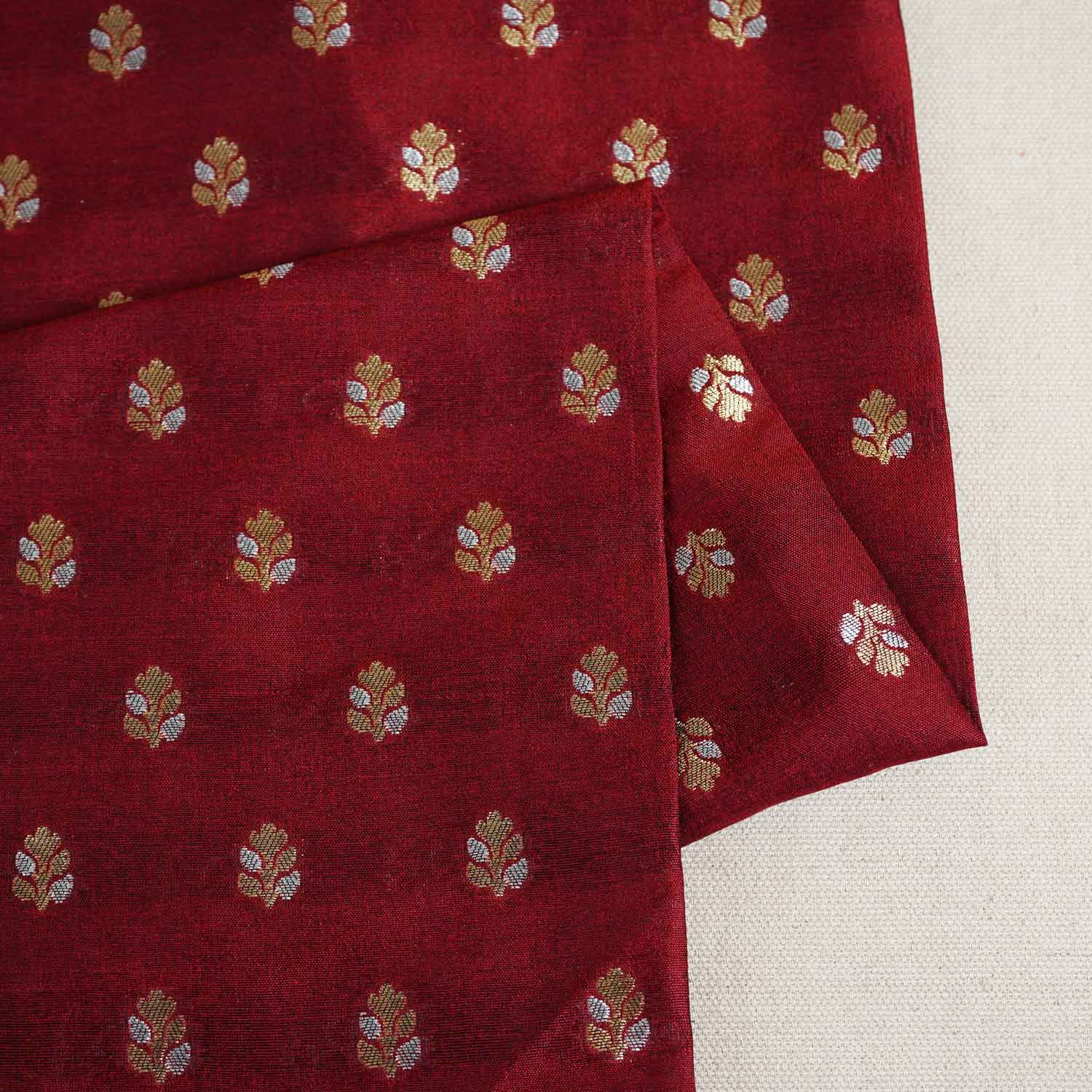 Maroon Butti Katan Silk Fabric NH-28876 - Image 2
