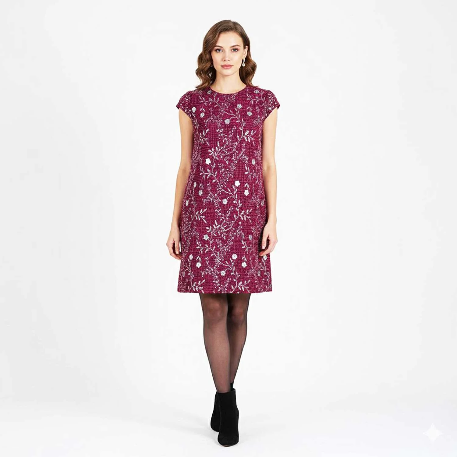 Maroon Floral Embroidery Tweed Fabric PDM-28940 - Image 2