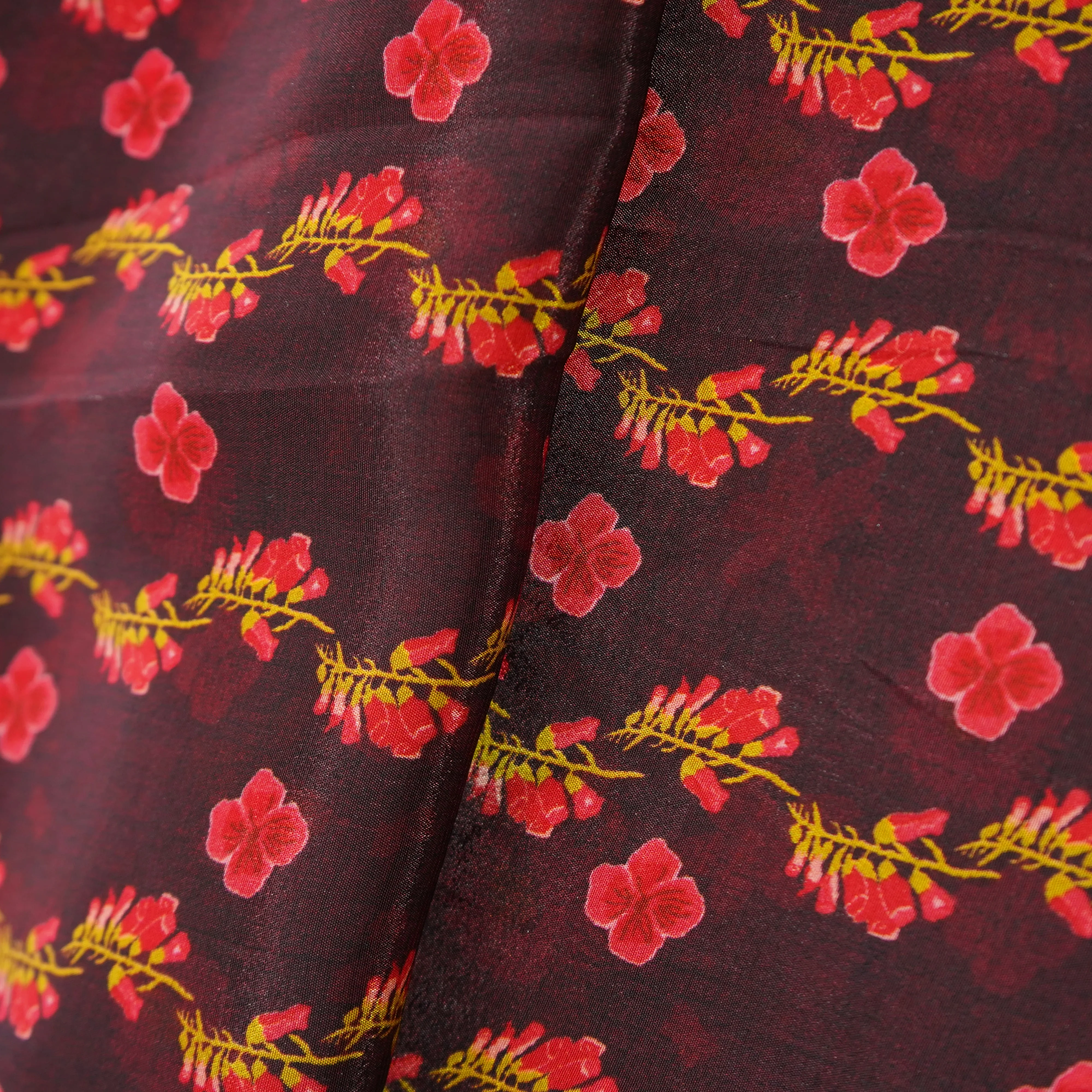 Maroon Floral Print Natural Crepe Fabric 21052 - Image 2