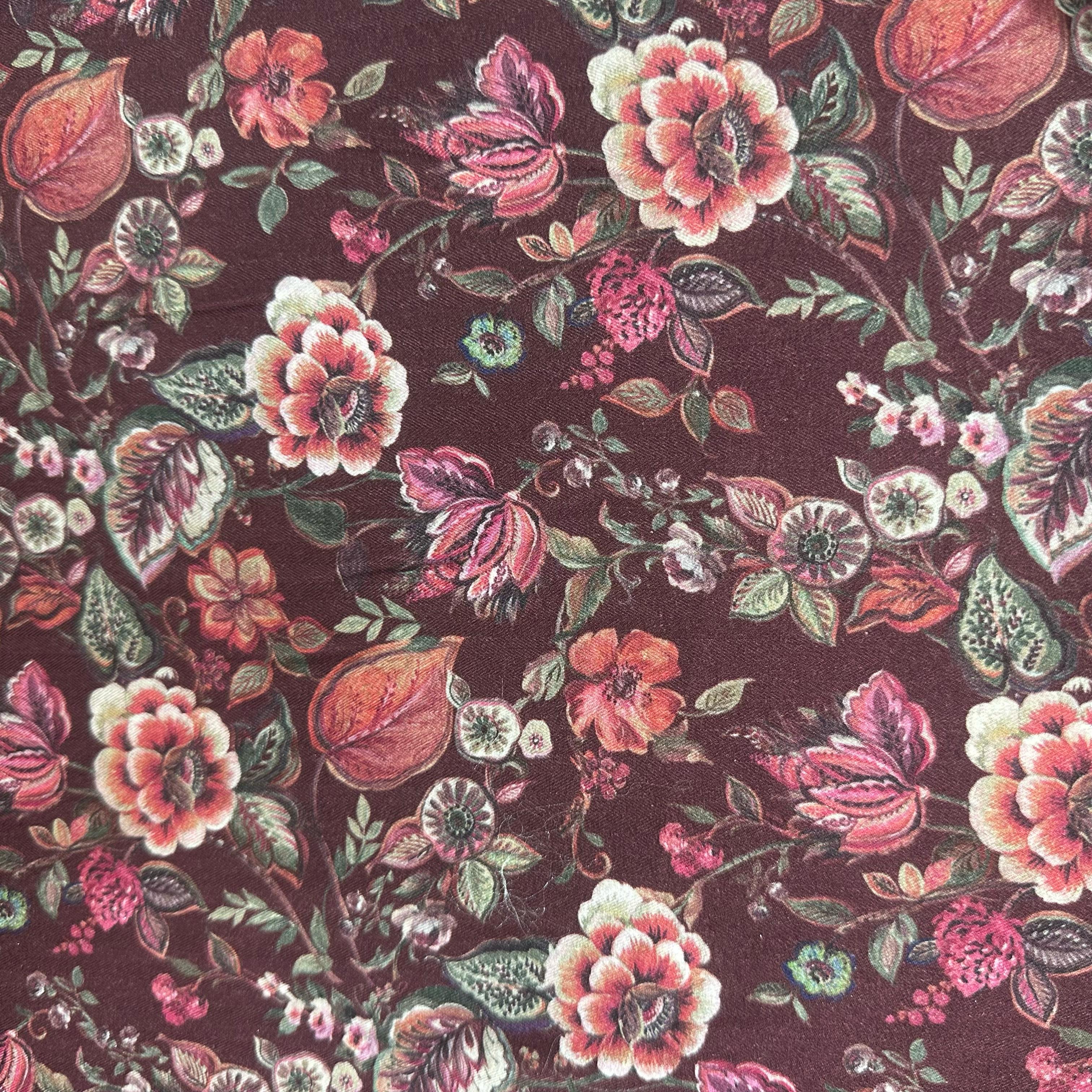 Maroon Floral Print Pashmina Fabric 20985 - Image 2