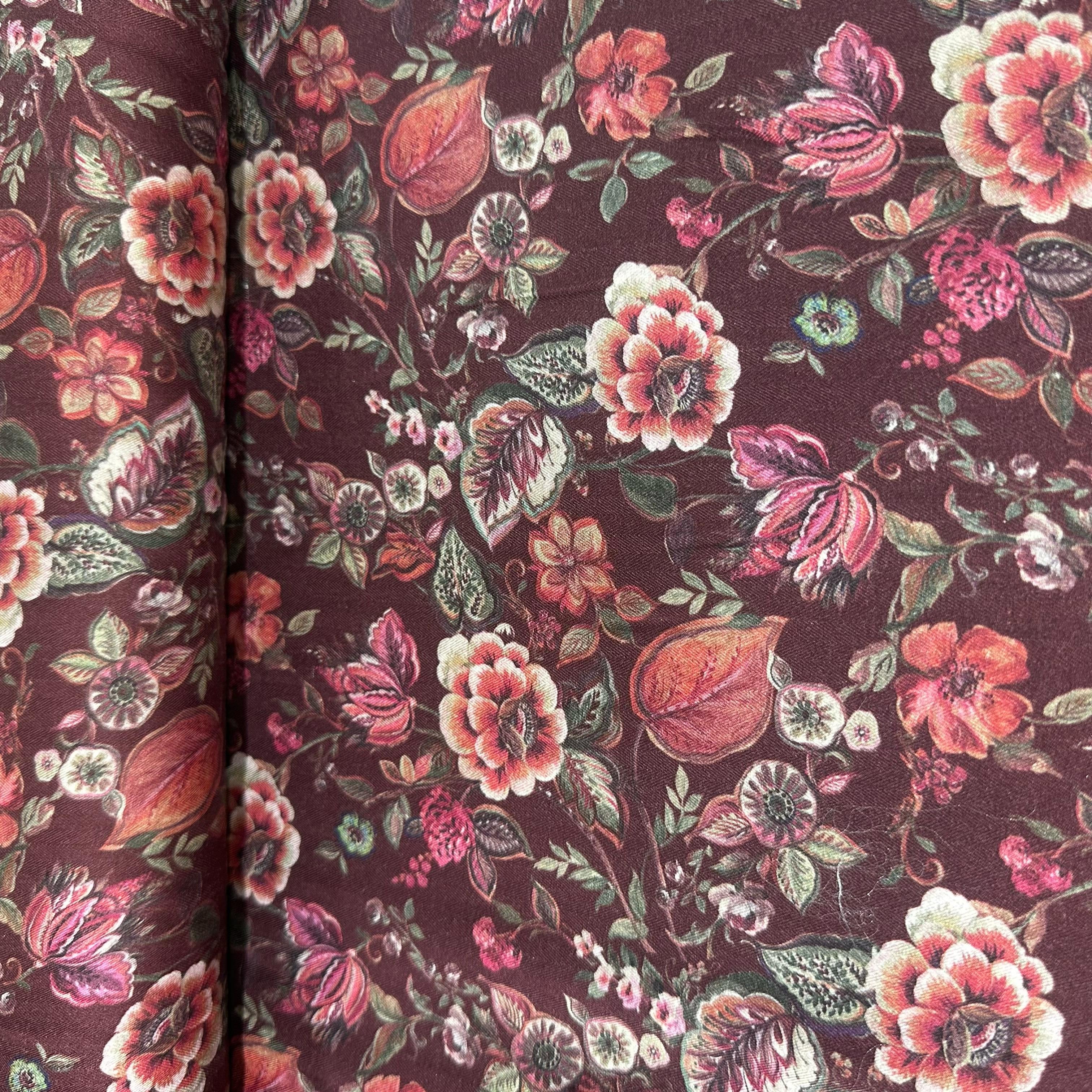 Maroon Floral Print Pashmina Fabric 20985 - Image 3