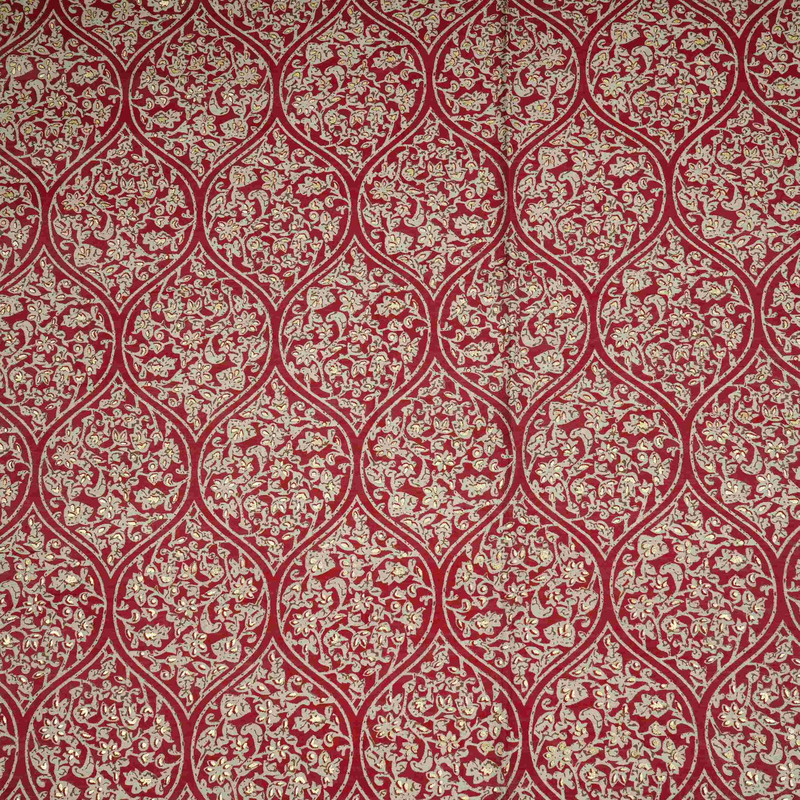 Maroon Foil floral print Eri Cotton Fabric MTFG-31071 - Image 2