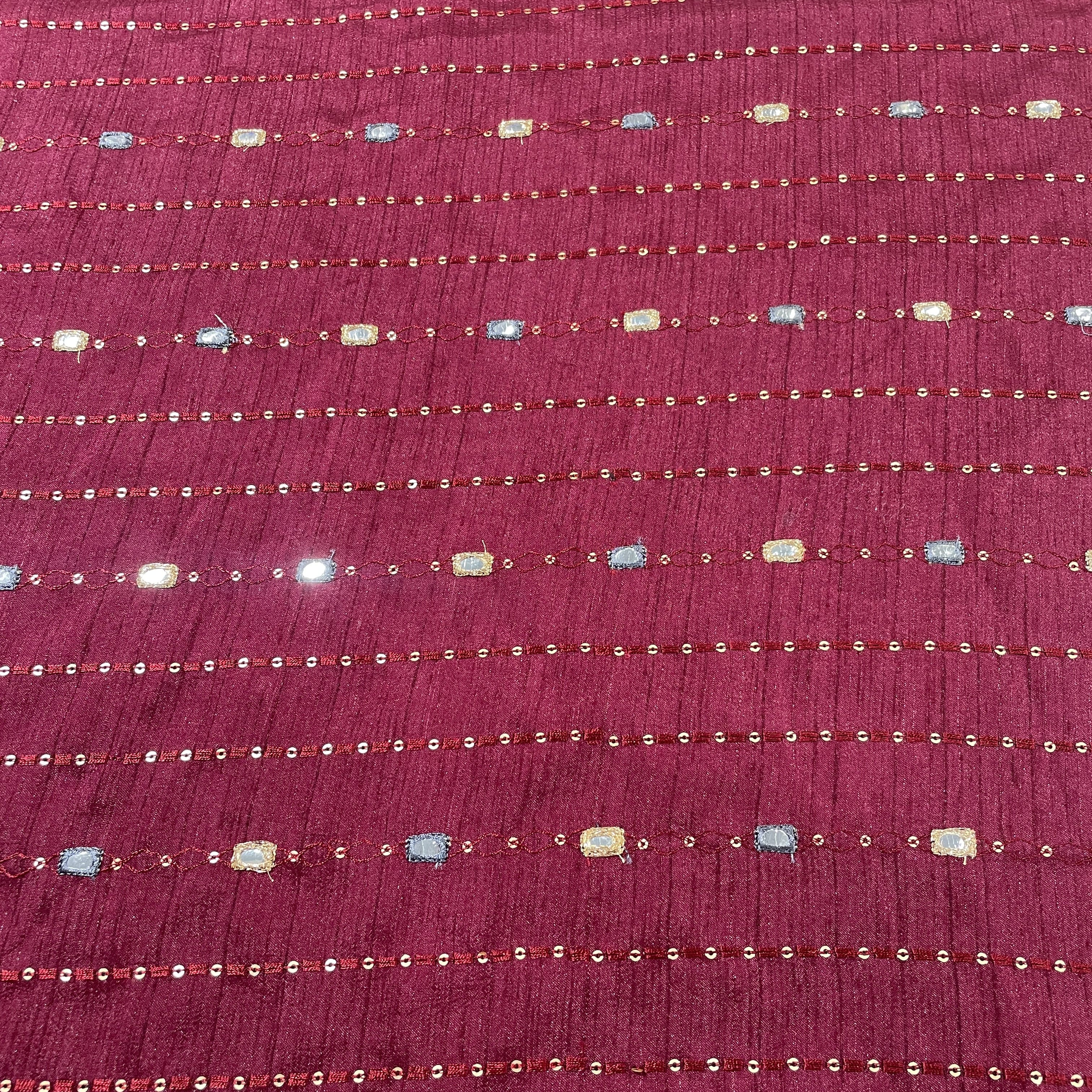 Maroon Mirror Sequins Soft Dupion Silk Fabric - Image 3