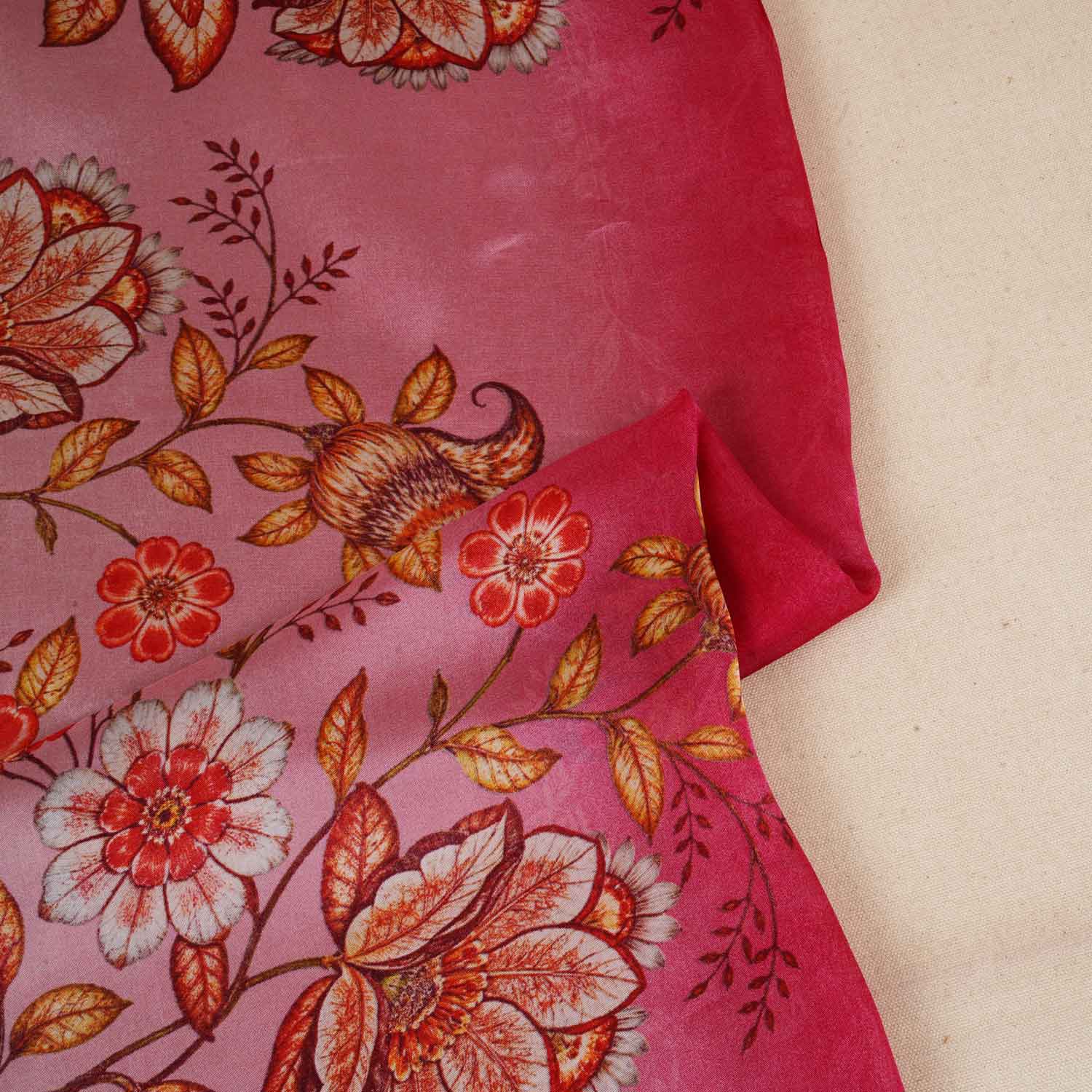 Maroon & Pink Shaded Floral Print Organza Fabric MT-28244 - Image 2