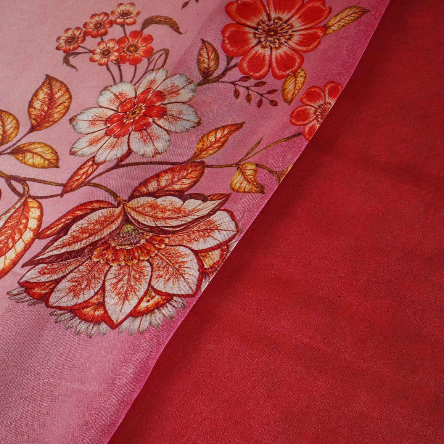 Maroon & Pink Shaded Floral Print Organza Fabric MT-28244 - Image 3