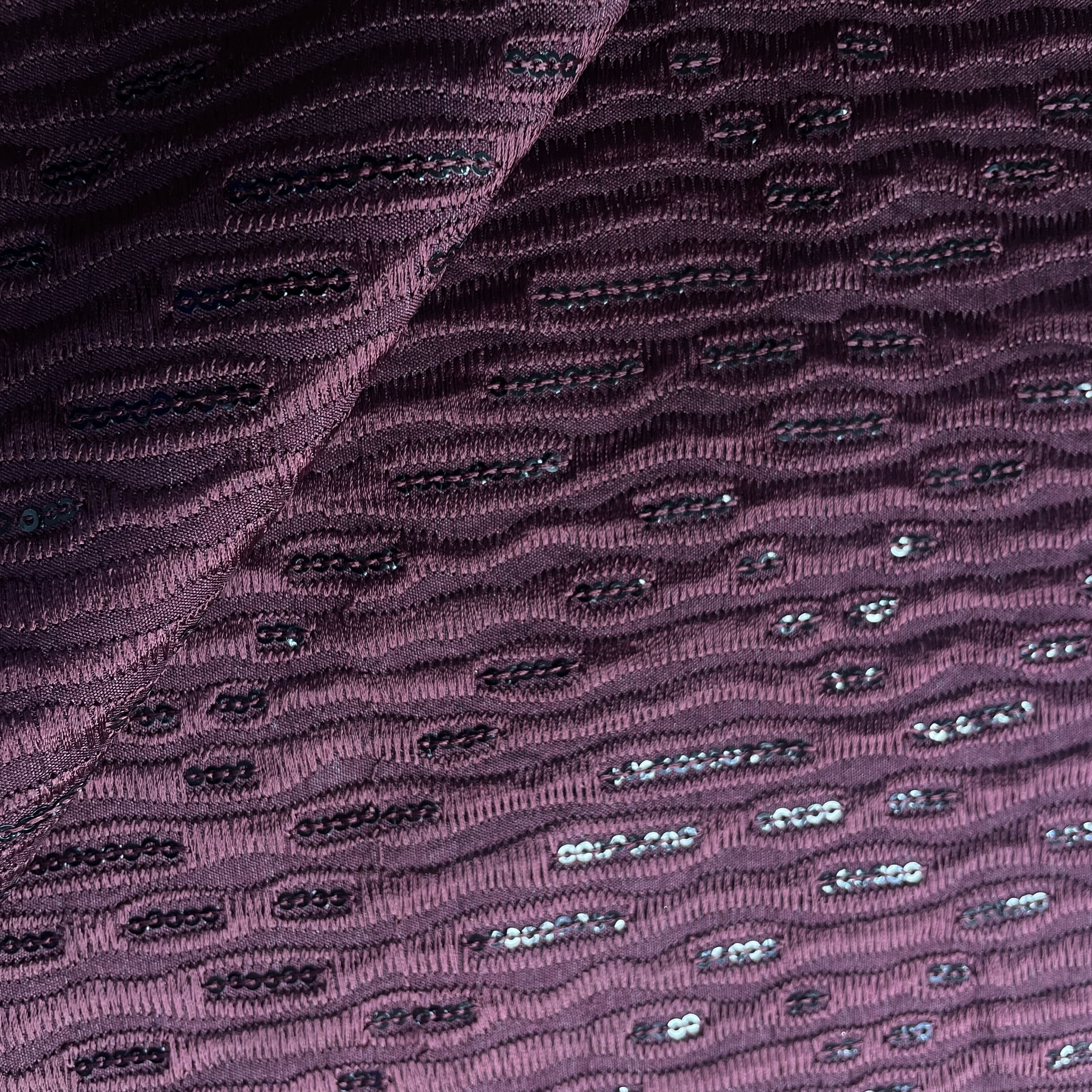 Maroon Sequins Thread Embroidery Russian Silk Fabric 19918 - Image 3