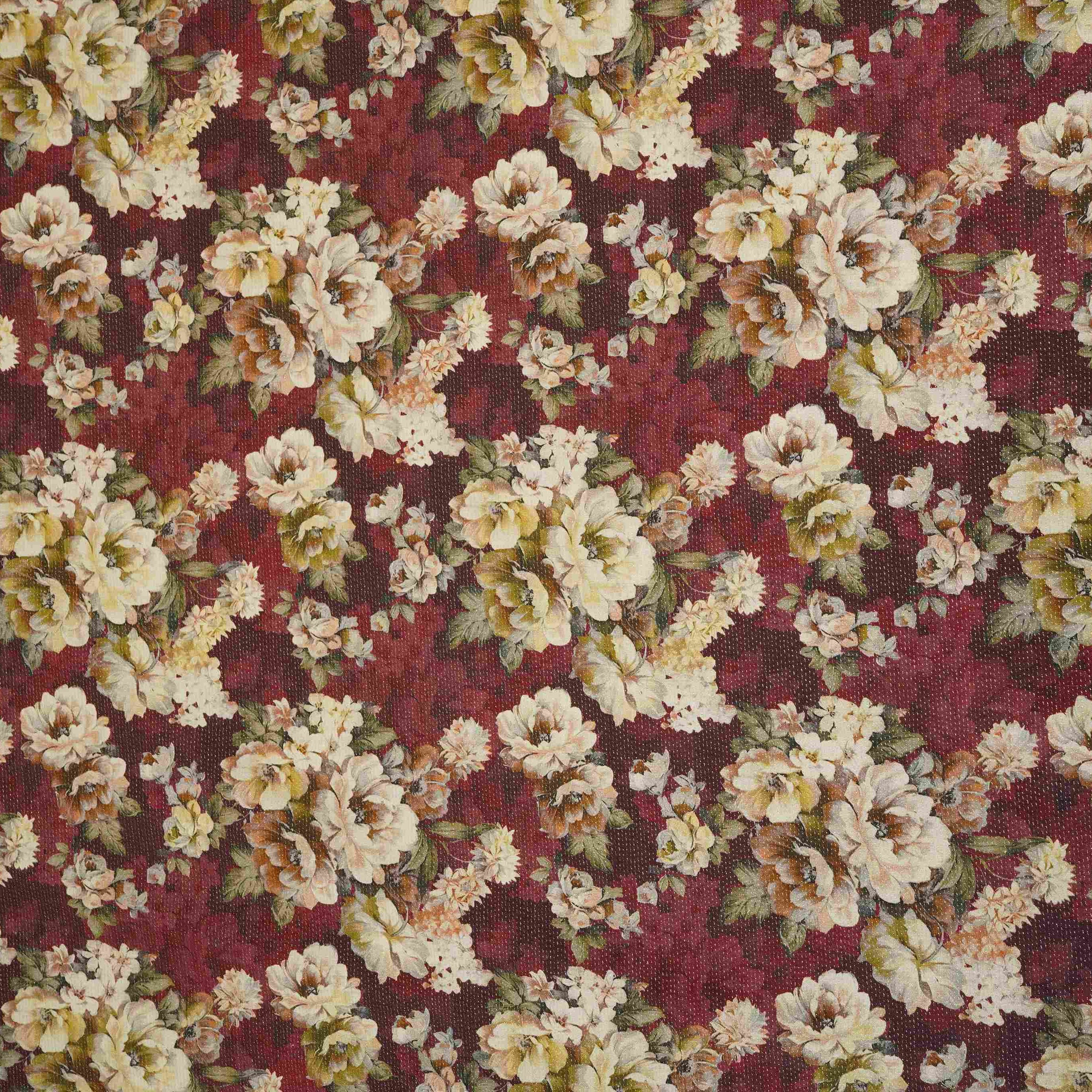 Maroon Shimmer floral print 60s Cotton Fabric PI-31886 - Image 3
