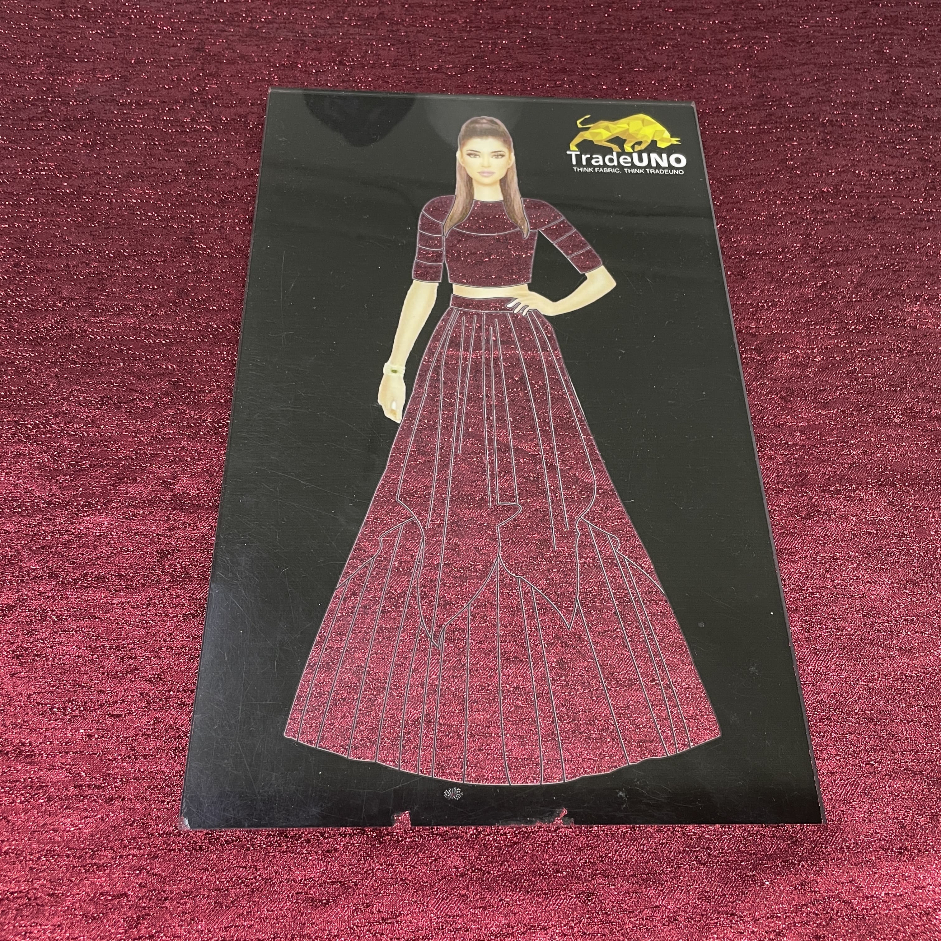 Maroon Solid Shimmer Brocade Jacquard Fabric - Image 3