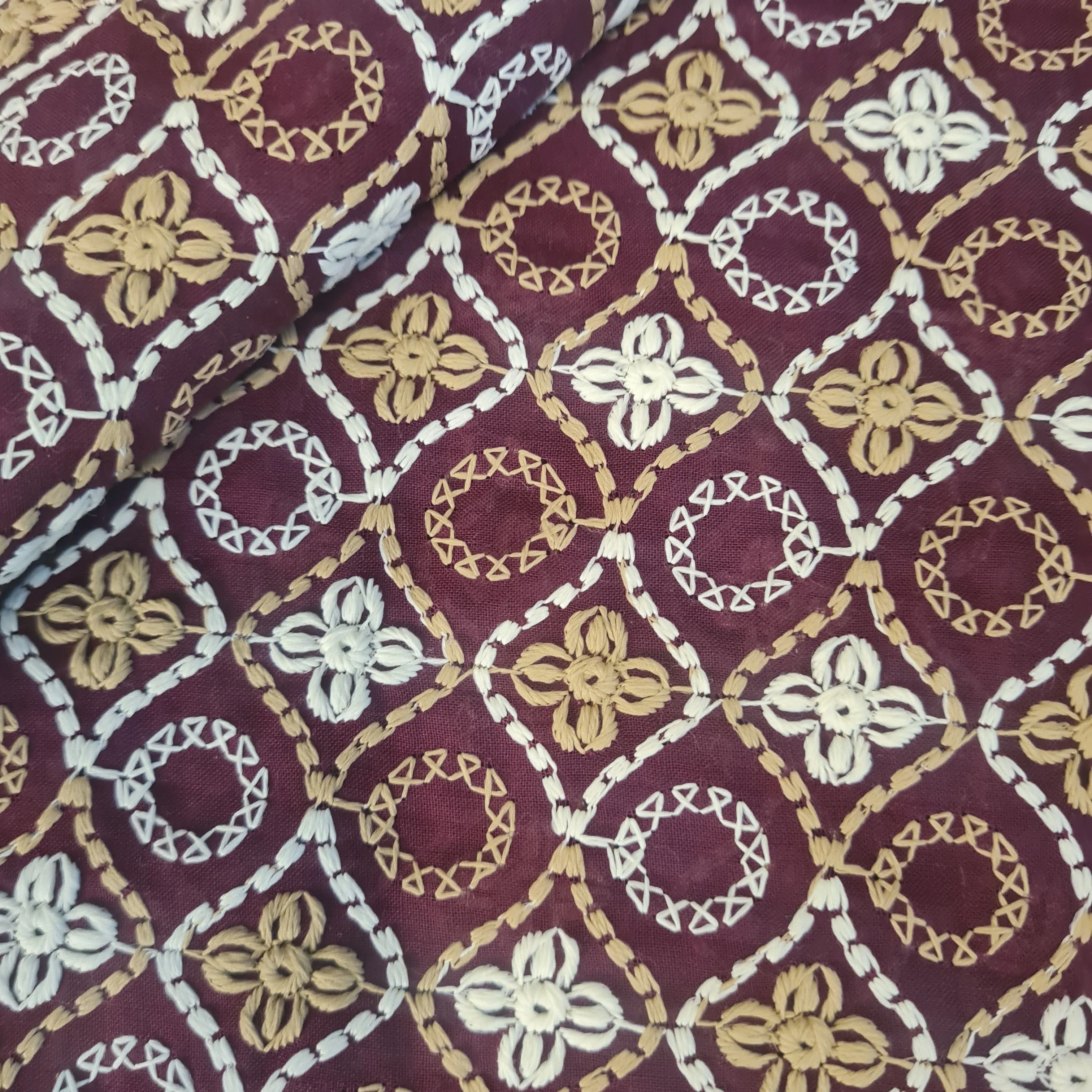 Maroon Thread Embroidery Cotton Fabric 18001 - Image 3
