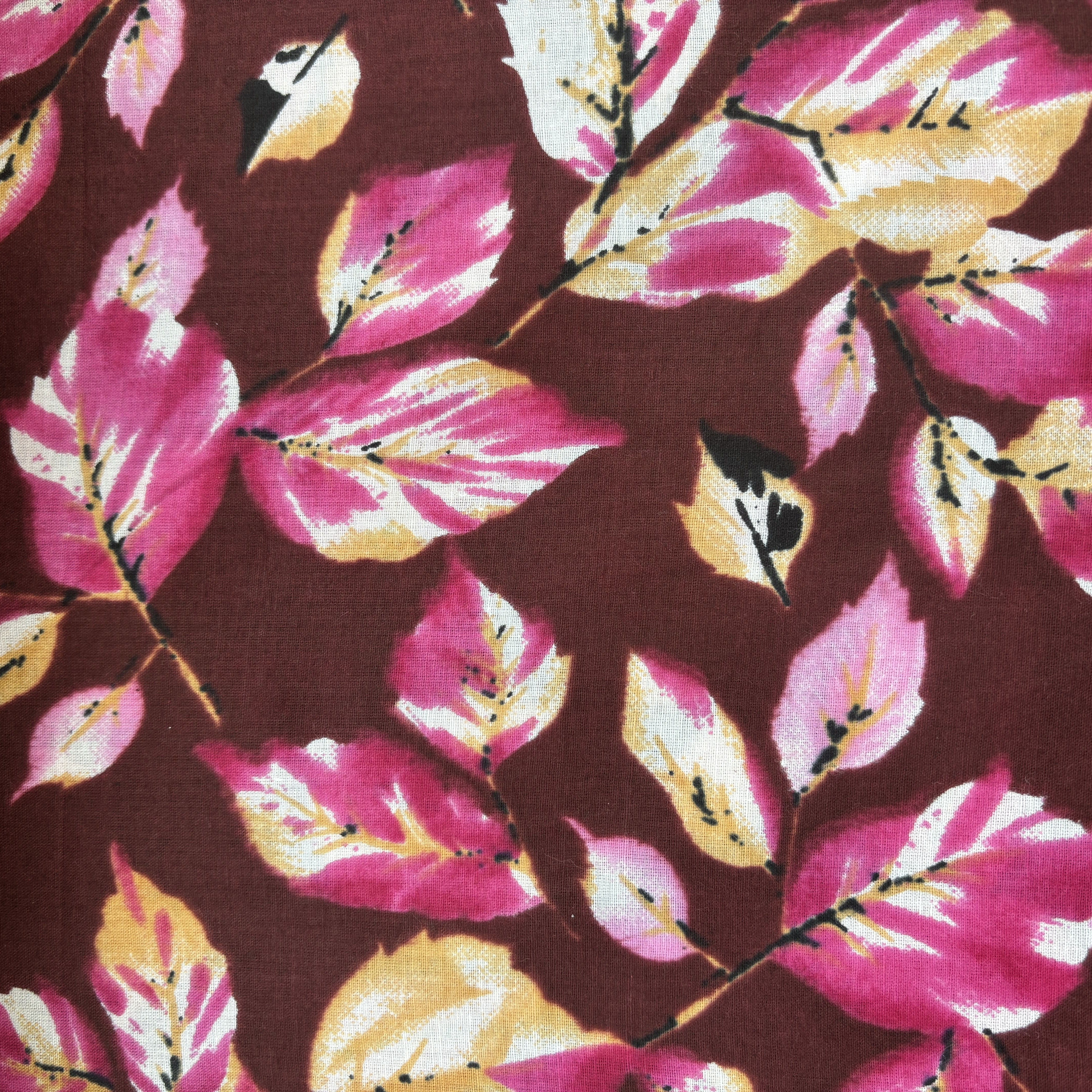 Maroon Tropical Print Cotton Fabric 16222 - Image 2
