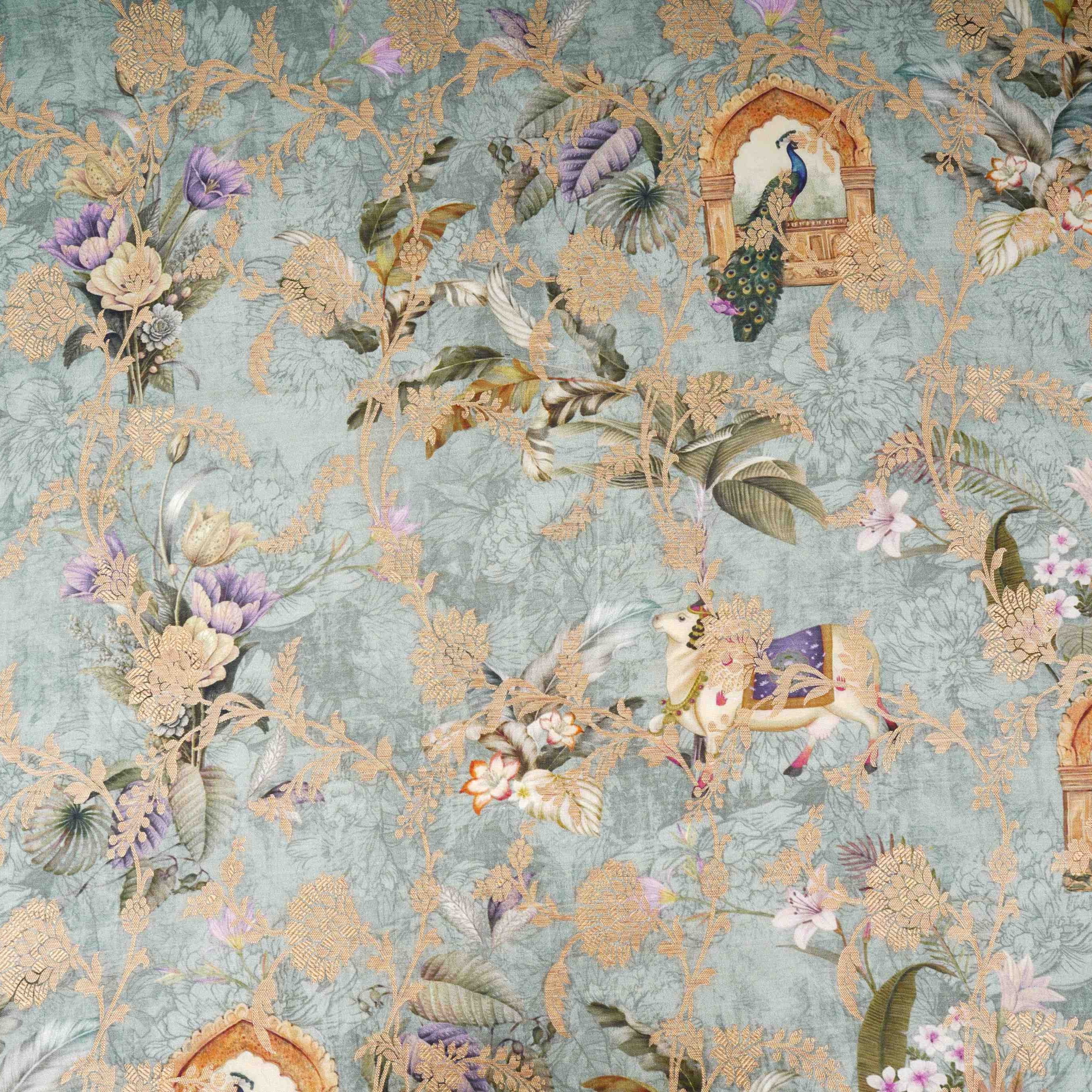Mauve floral Jacquard stripes Raw Mango Silk Fabric CW-31591 - Image 2