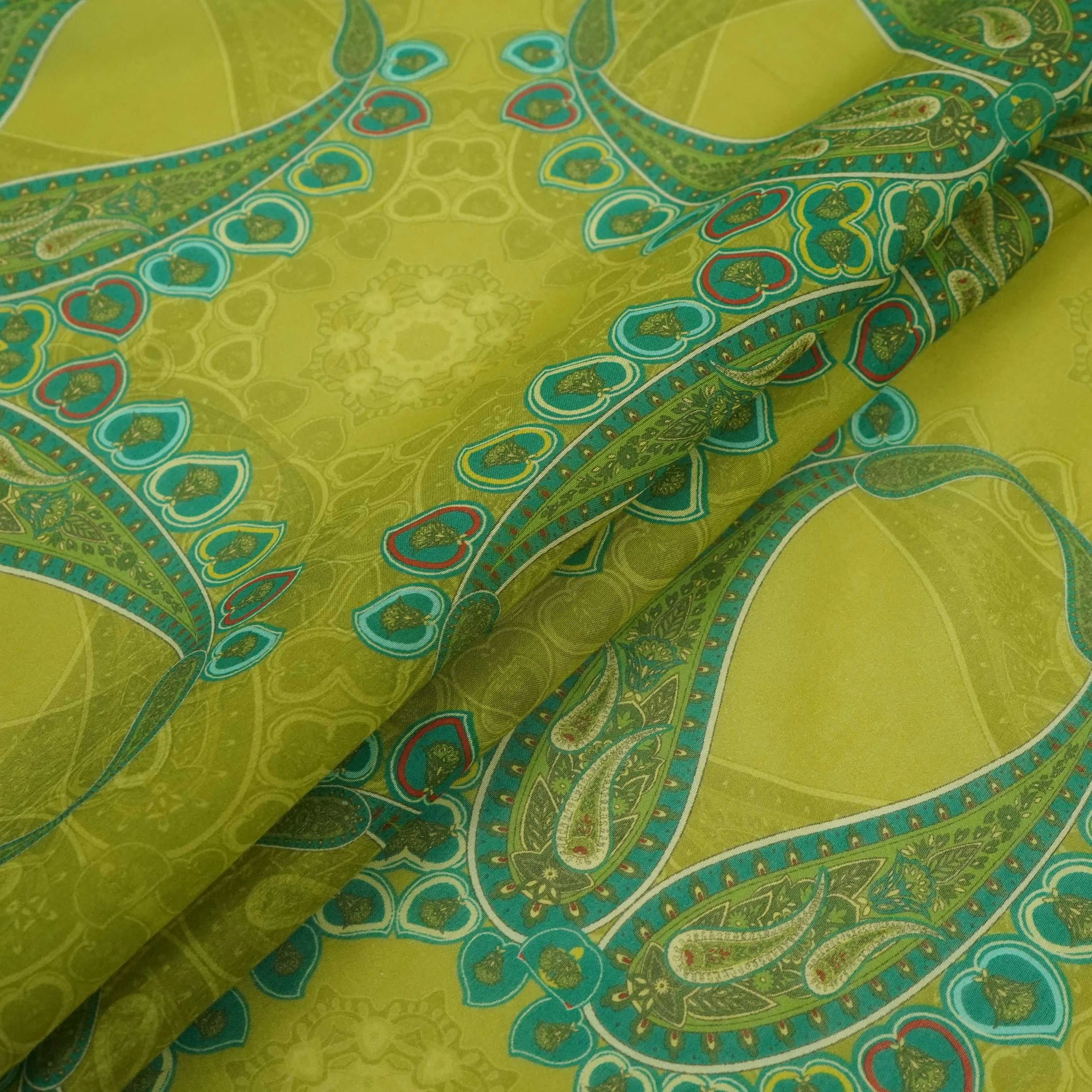 Mehendi Green Mughal print Mul Chanderi Fabric VF-31344 - Image 4