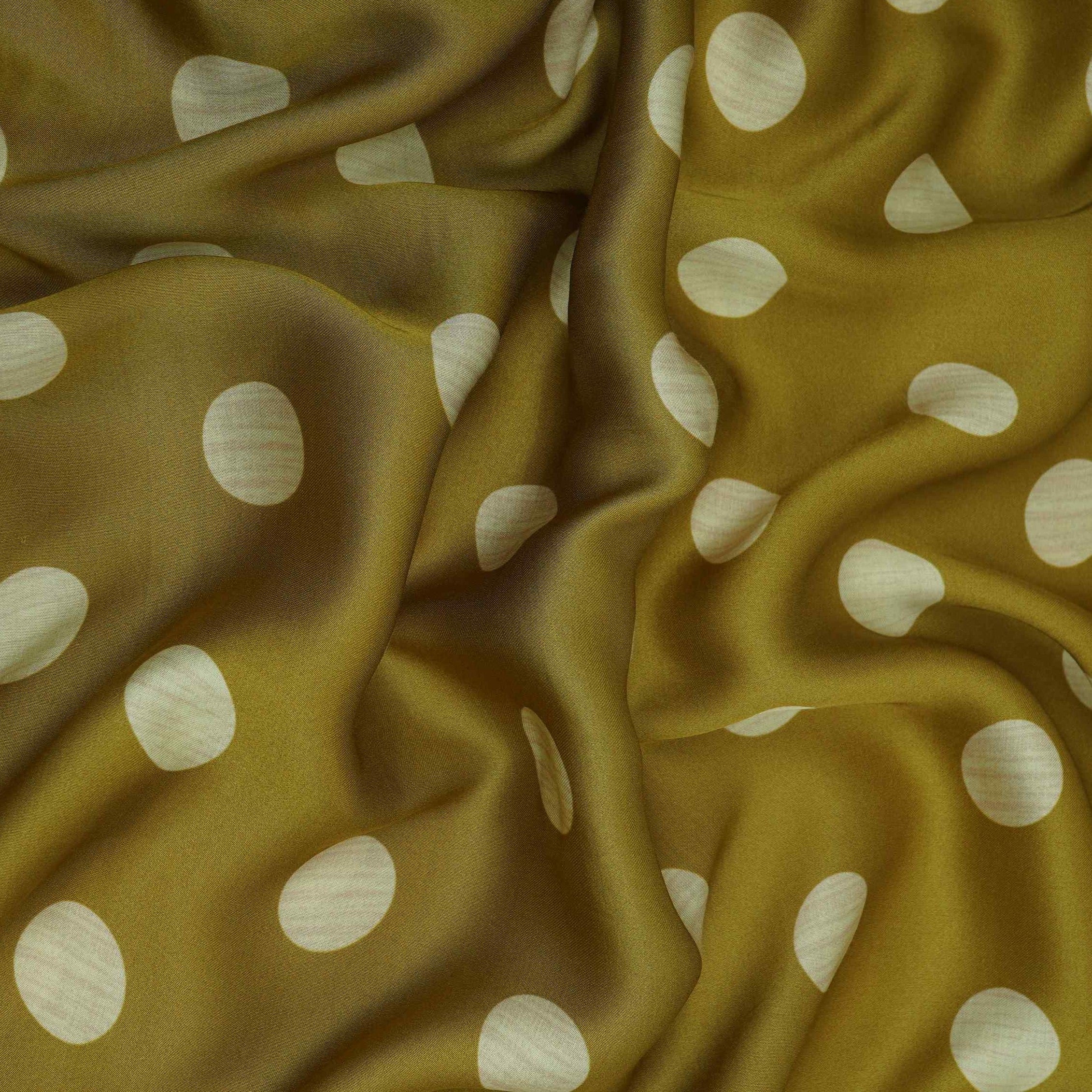 Mehendi Green With Cream Polka Dot Modal Satin Fabric VP-32356 - Image 3
