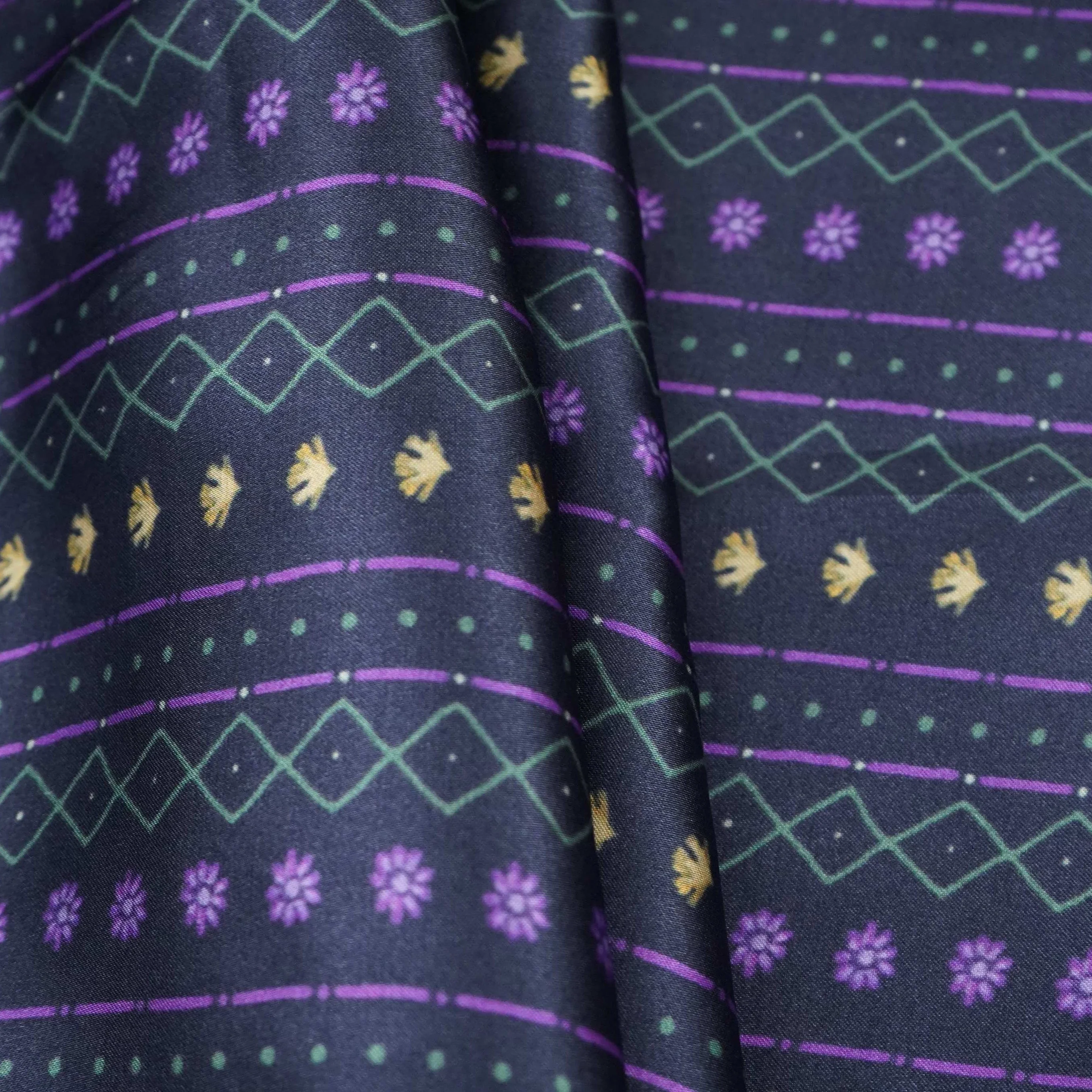 Midnight Navy Geometrical stripes Bemberg Modal Silk Fabric KTP-31398 - Image 4